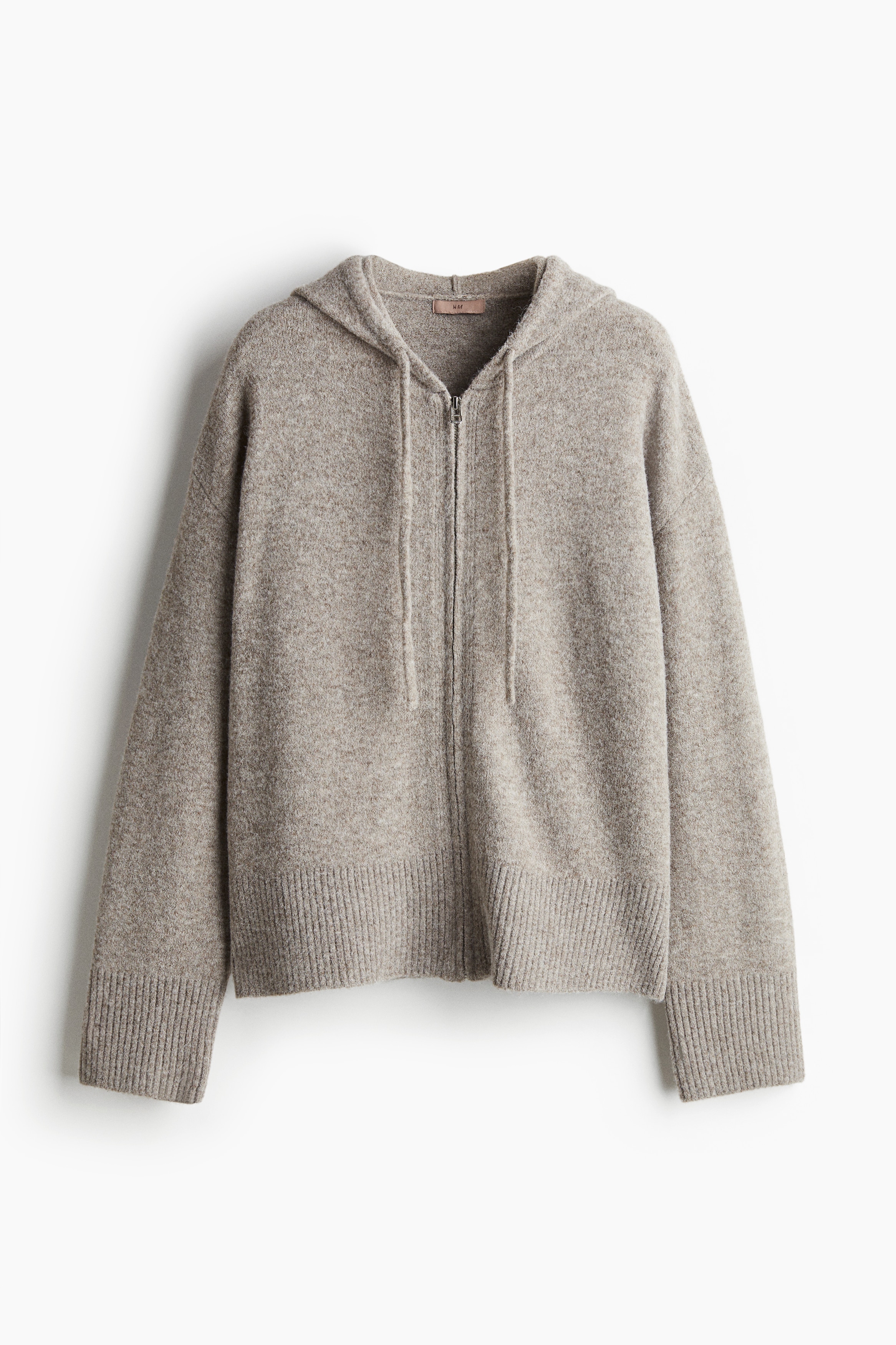 Gestrickte Hoodiejacke - Beigemeliert/Dunkelbraun
