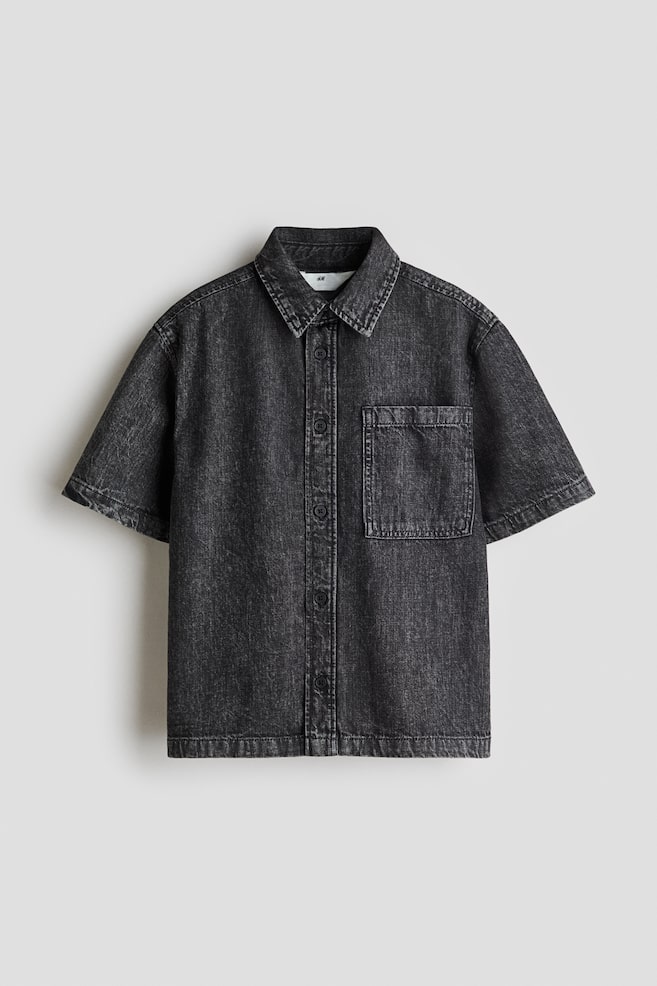 Short-sleeved denim shirt - Dark denim grey/Light denim blue - 1