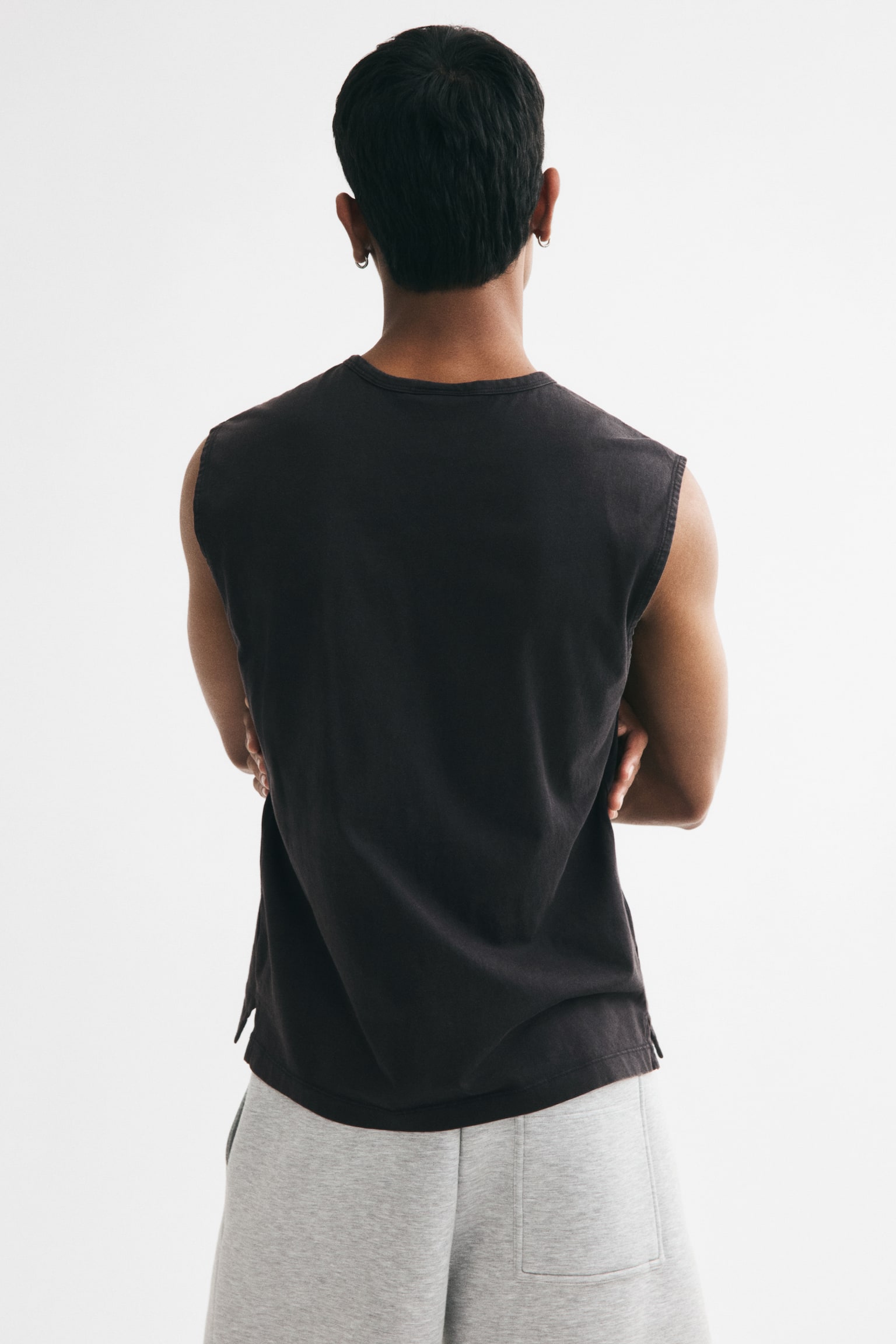 Мужской топ H&M Regular-Fit Cotton Tank Top, цвет: Чёрный — фото 4