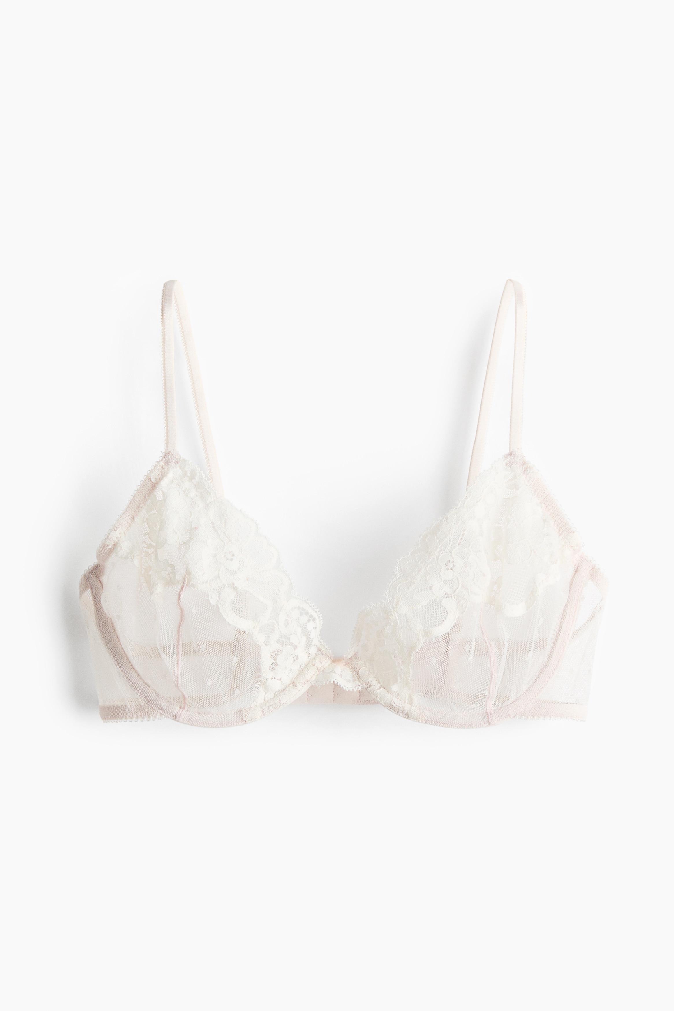 Underwire Lace Bra - Pale beige/Light turquoise