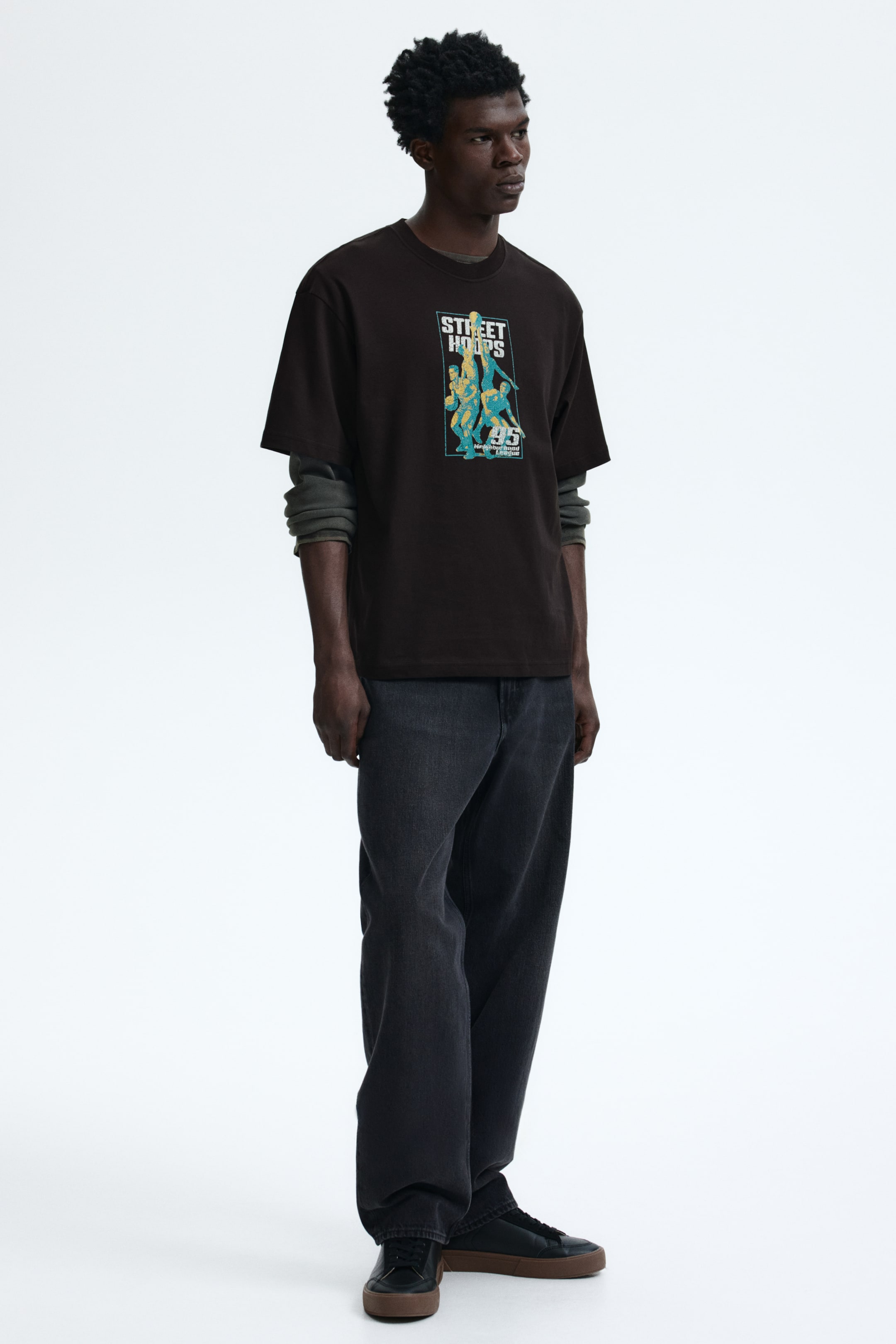 View larger image: Loose Fit Printed T-shirt - Brown/Street Hoops - Men | H&M US 2