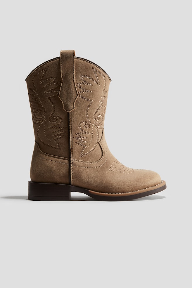 Napped cowboy boots - Dark beige - 1