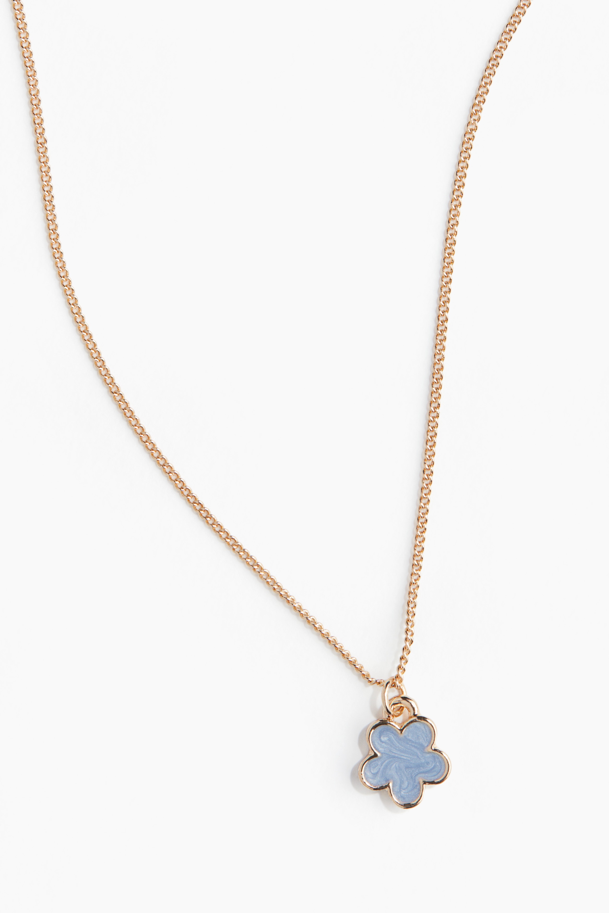 フラワーペンダントネックレス - ゴールドカラー／ライトブルー