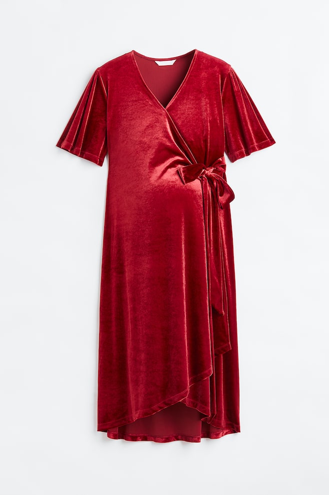 MAMA Robe portefeuille en velours - Rouge/Noir - 1