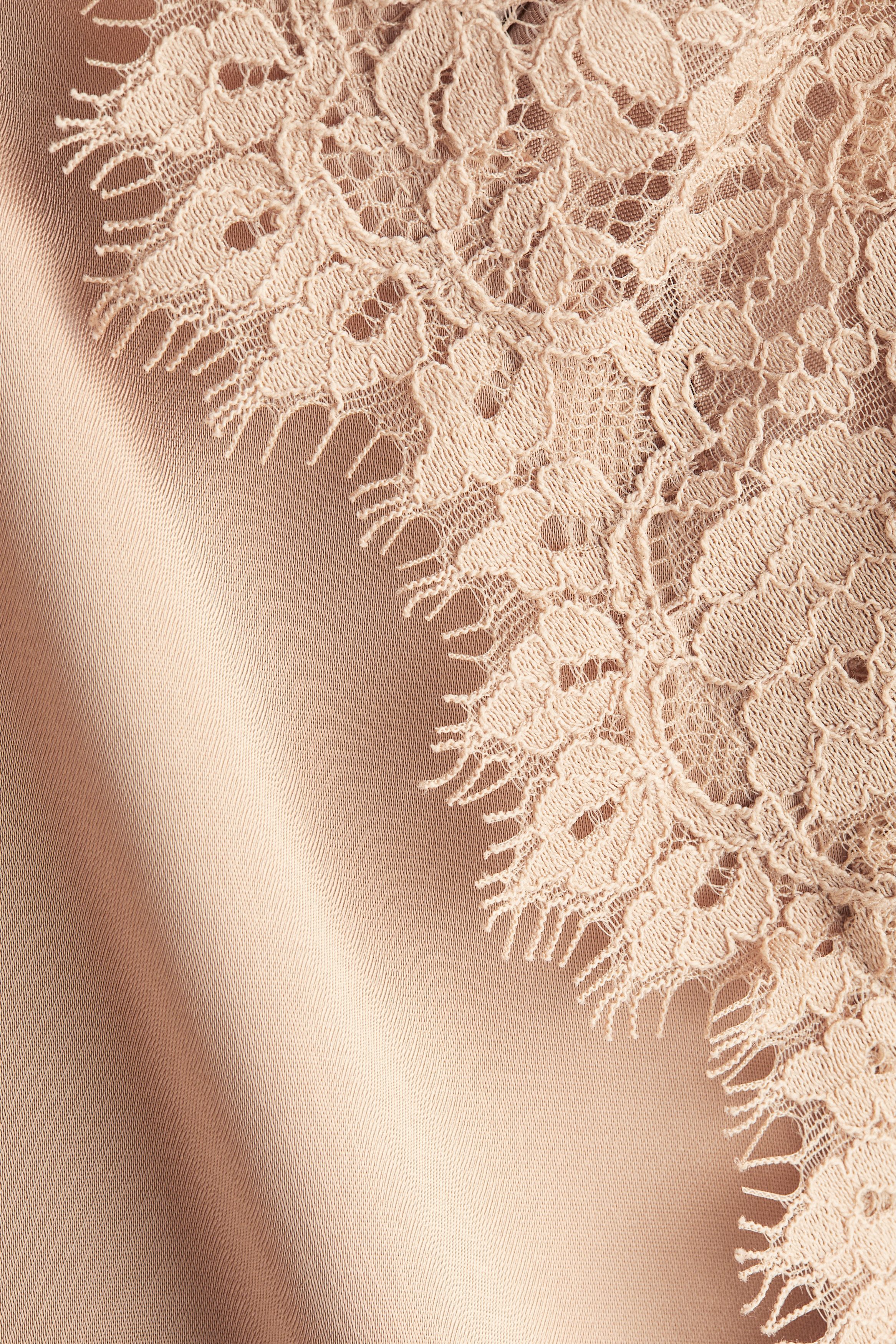 Lace-Trimmed Satin Dress - Light beige Lace-Trimmed Satin Dress - Light beige