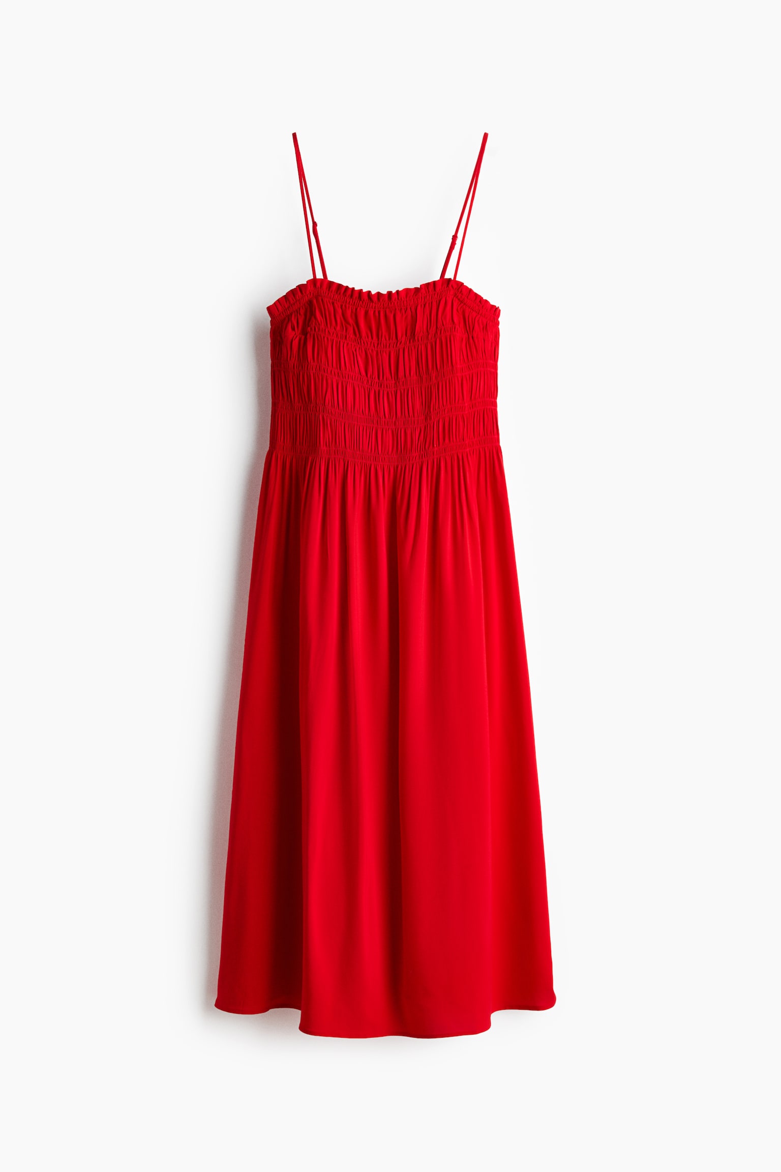 Smocked strappy dress-Red - 2