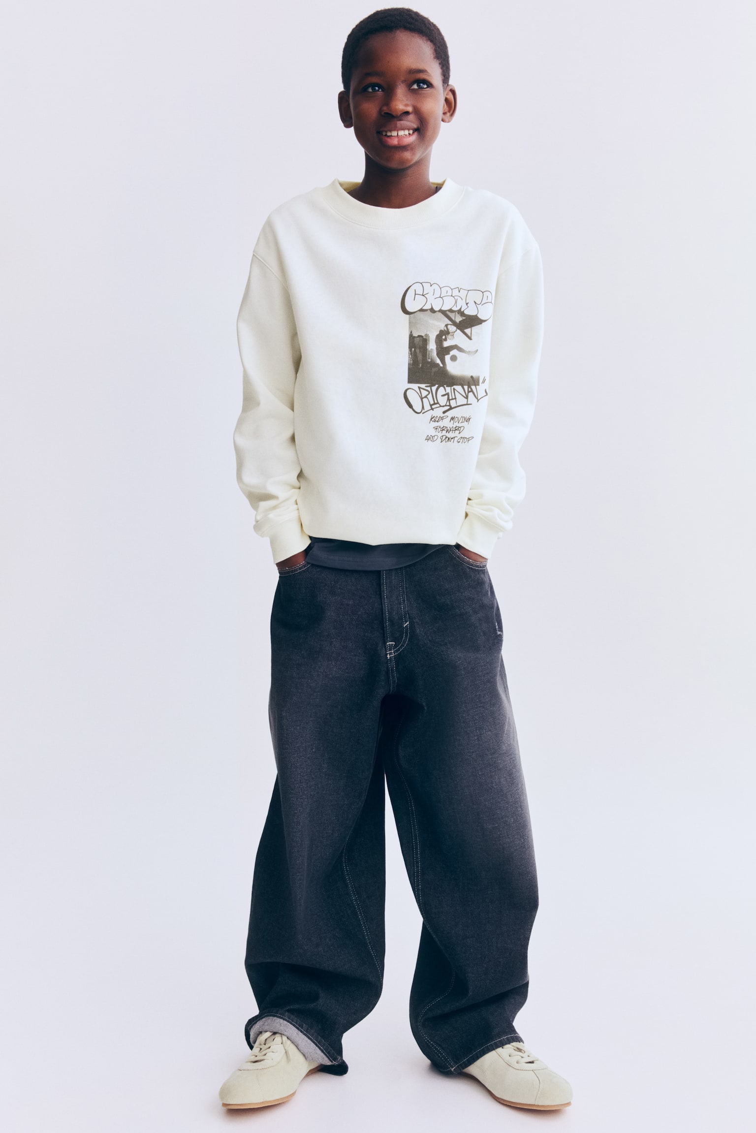 סווטשירט עם הדפס - קרם/Original - 3