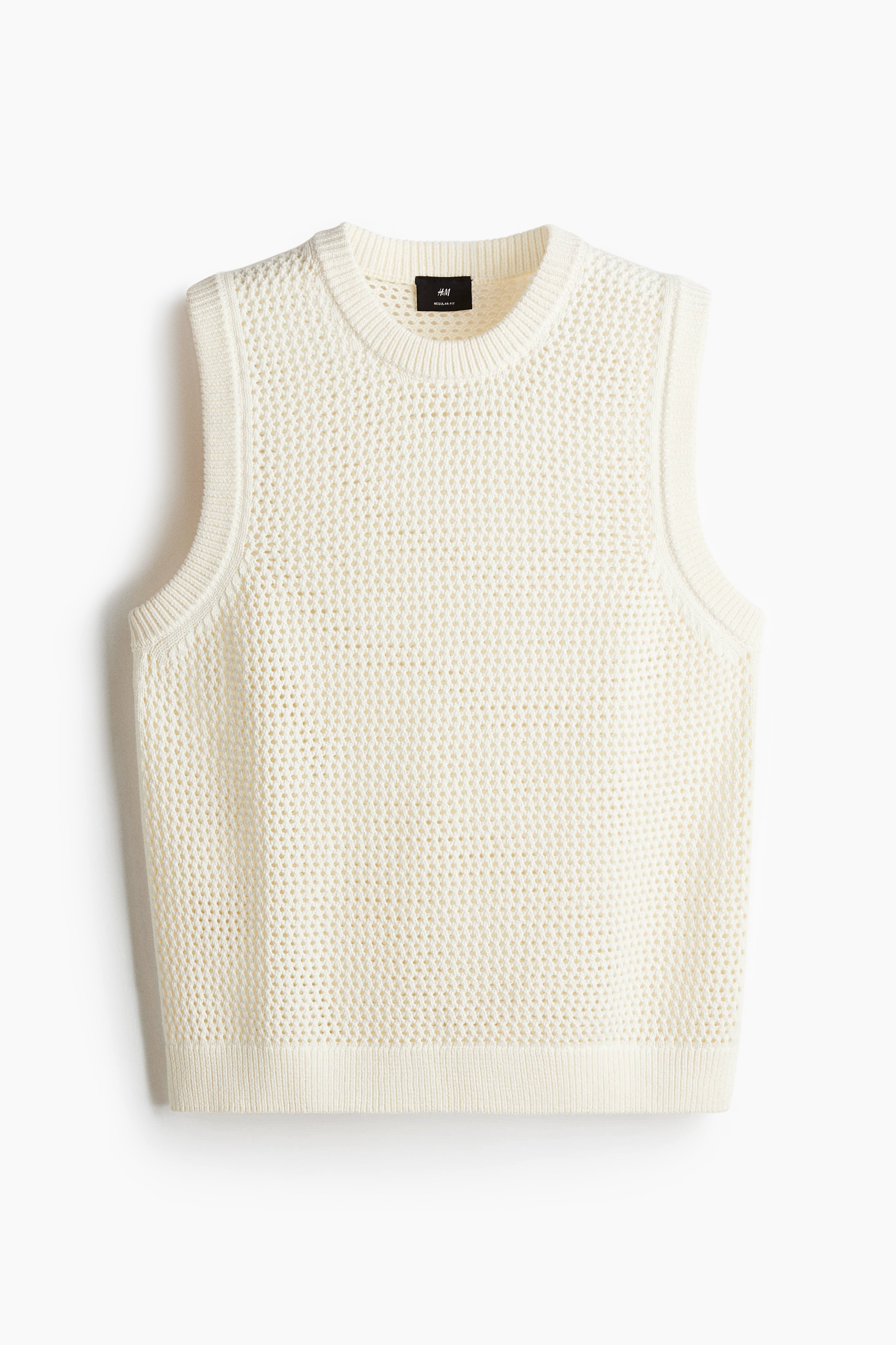 Delik Desenli Kolsuz Triko Üst Regular Fit - Krem/Siyah