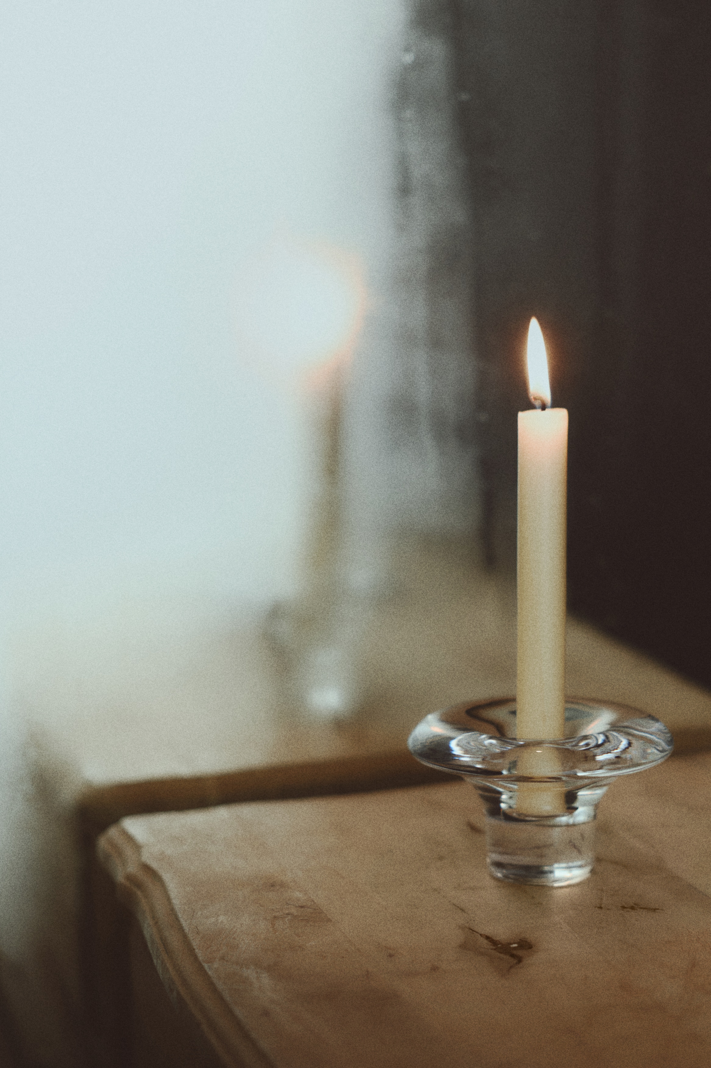 Ljusstake i glas - Transparent/Rosa