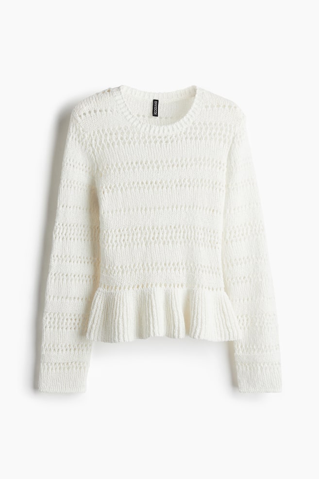 Jersey en punto pointelle con peplum - Crema - 1