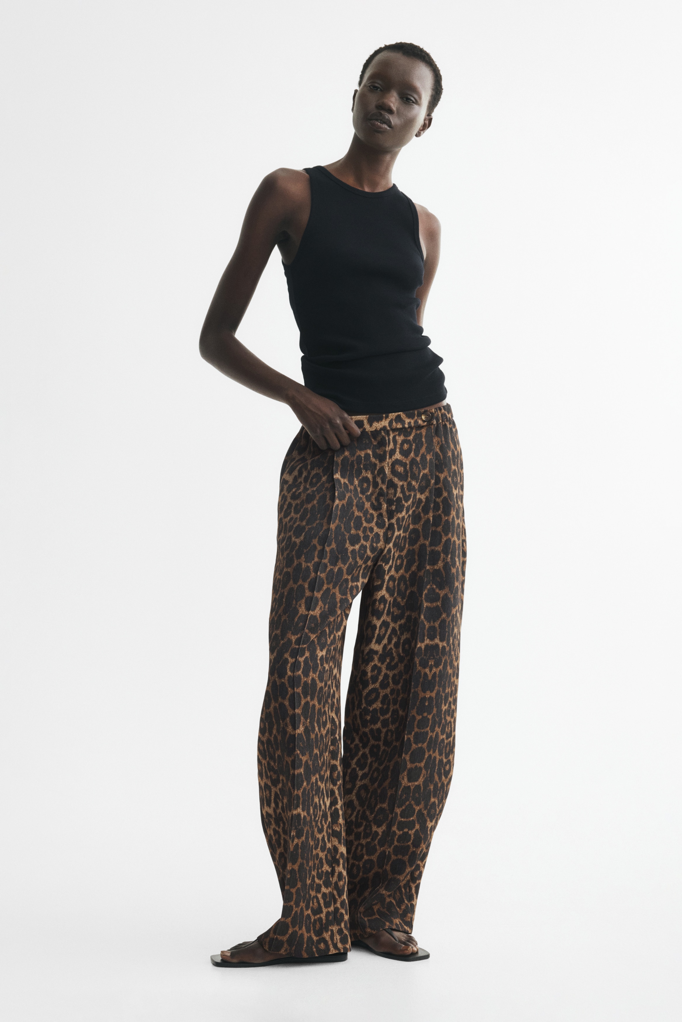 Barrel-broek met persvouwen - Bruin/luipaarddessin/Zwart/Roomwit