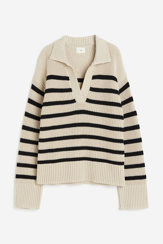 Rib-knit polo jumper - Light beige/Black striped/Black/White striped/Cream/Black striped - 2