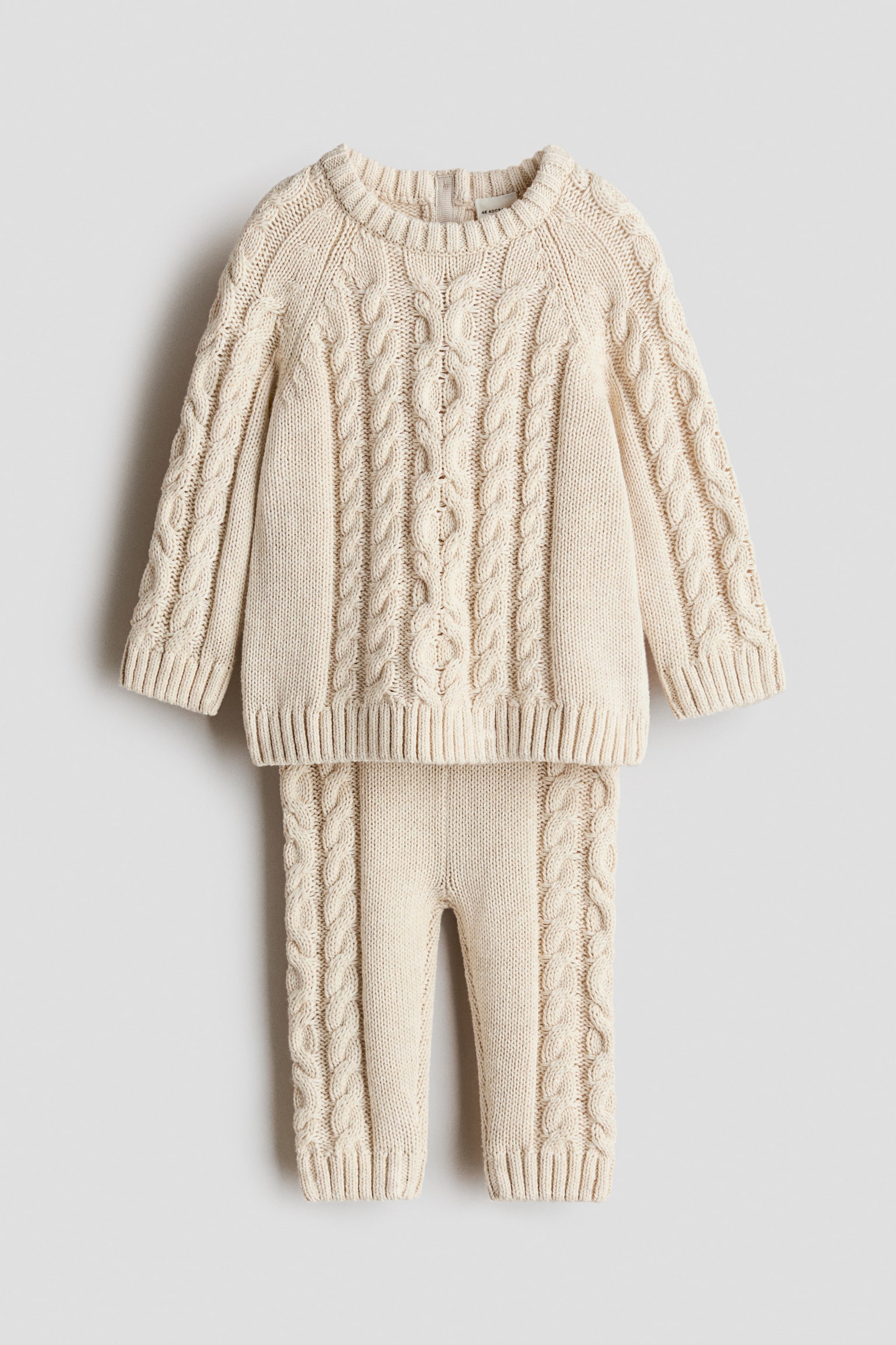 2-piece cotton-knit set - Light beige/Khaki green