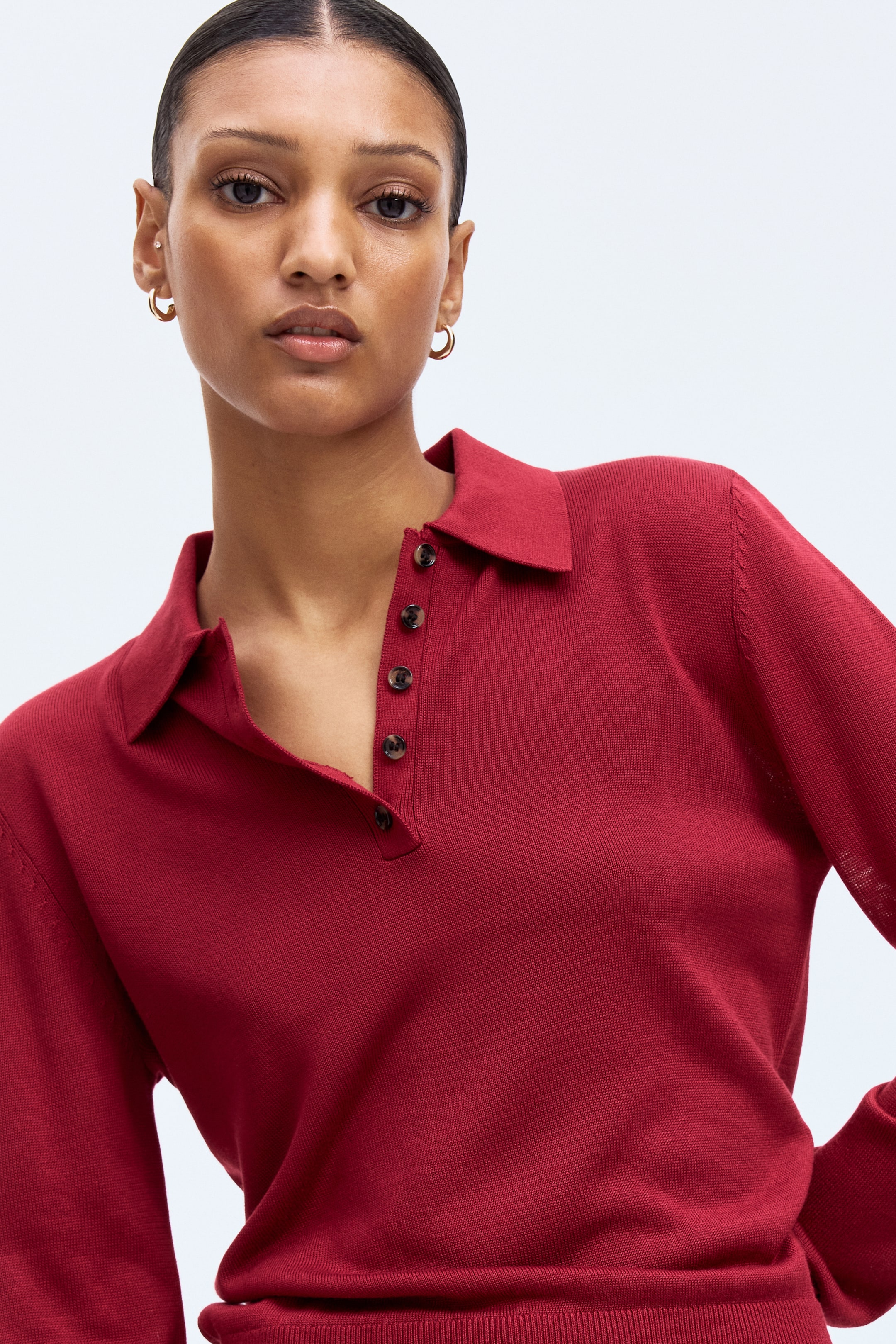 View larger image: Fine-knit polo shirt - Dark red - Ladies | H&M IN 2