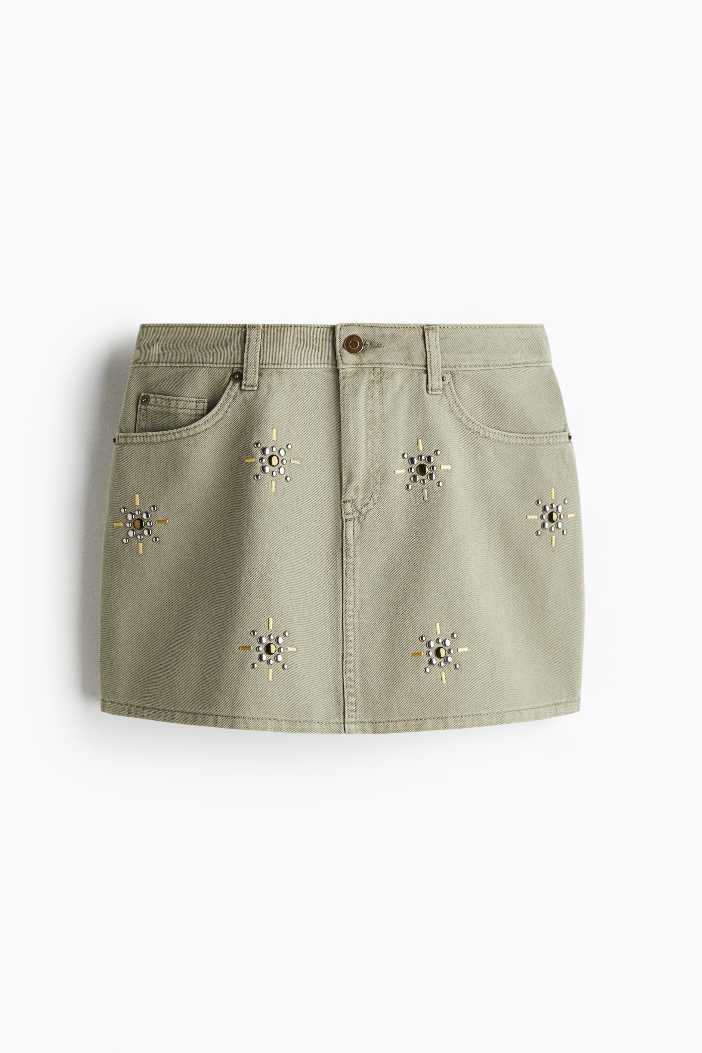 Denim Mini Skirt - Light khaki green/Light denim blue/flowers