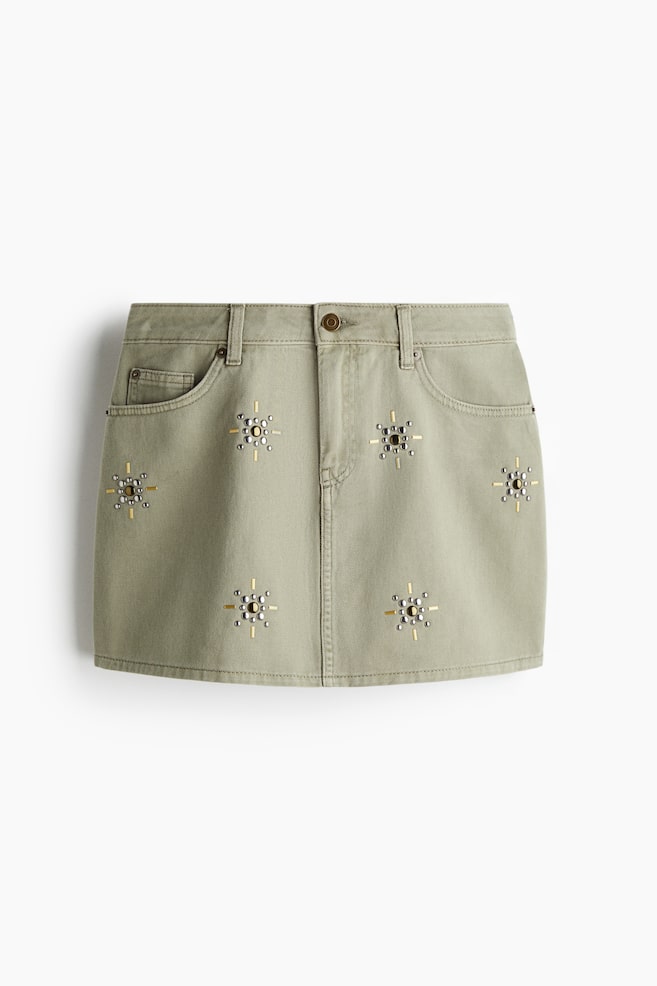 Denim Mini Skirt - Light khaki green/Light denim blue/flowers - 1