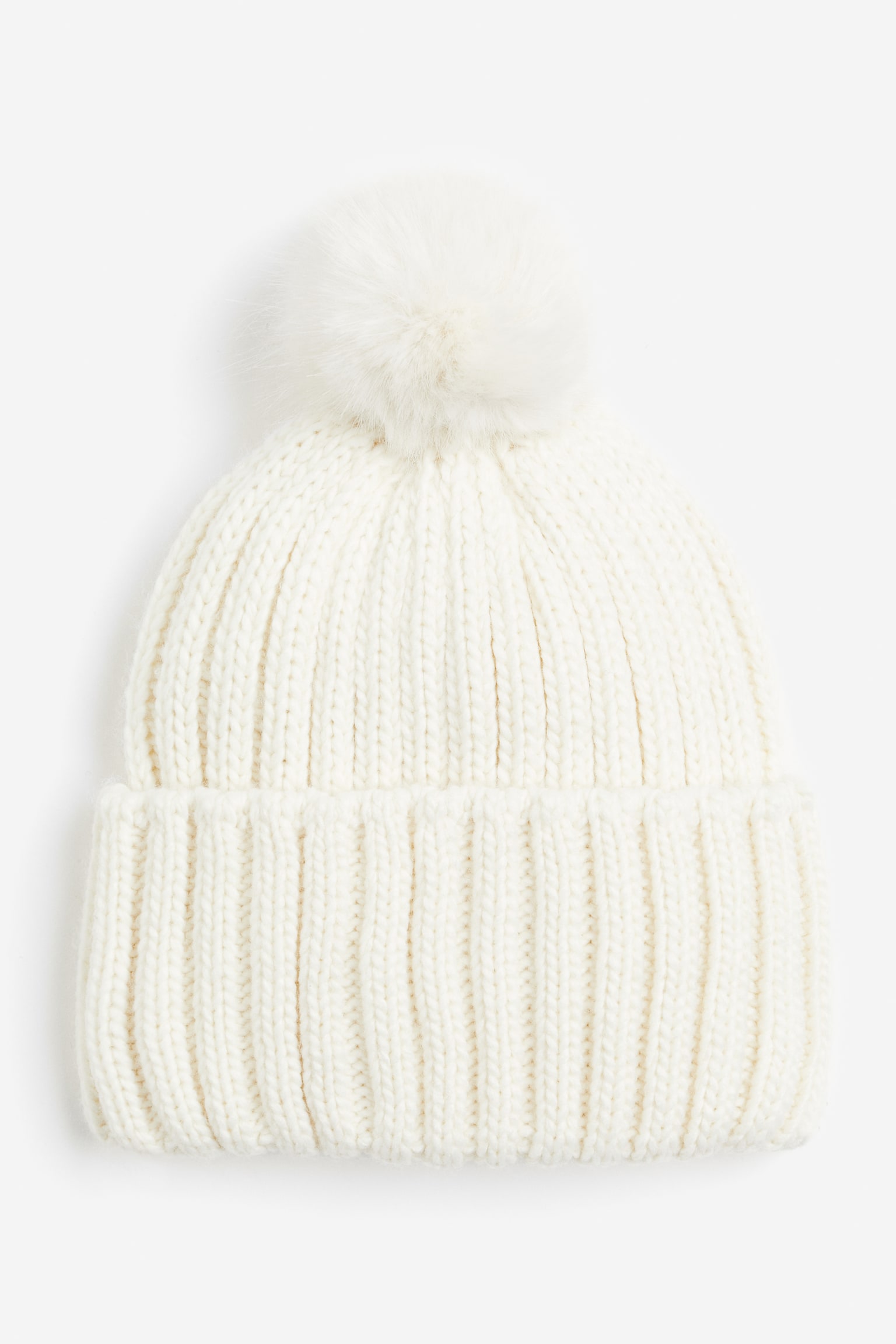 Rib-knit pompom beanie - Cream/Black/Dark grey - 1