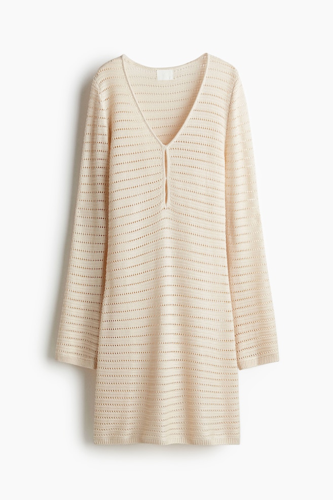 Robe en maille pointelle - Beige clair/Marron foncé - 1