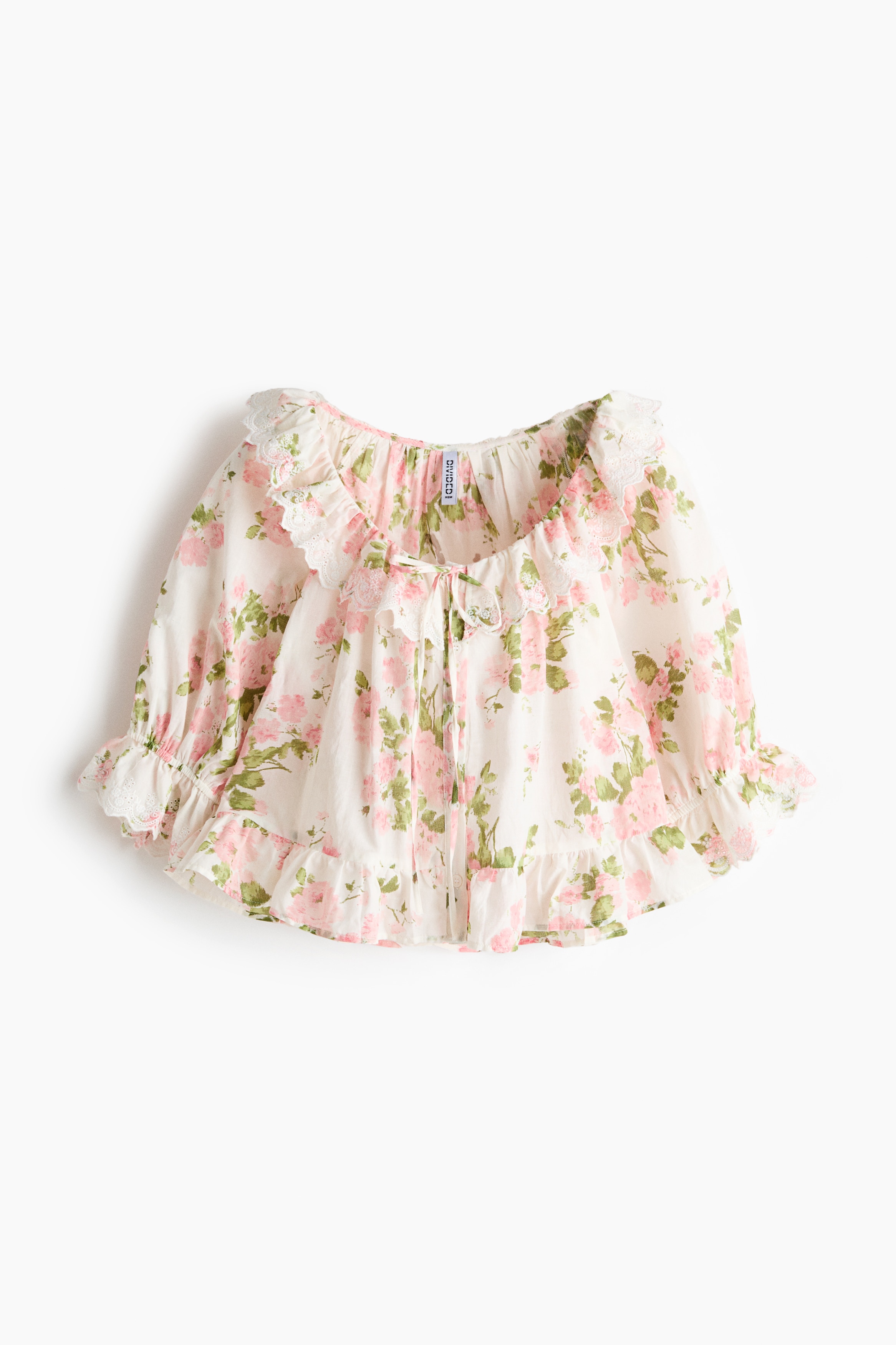 Áo kiểu cotton thêu ren lỗ - Màu kem/Hoa/Màu kem/Màu ngọc lam nhạt