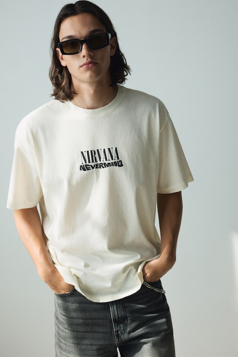 Loose Fit Vintage-Look Printed T-Shirt White/Nirvana Men H&M PH