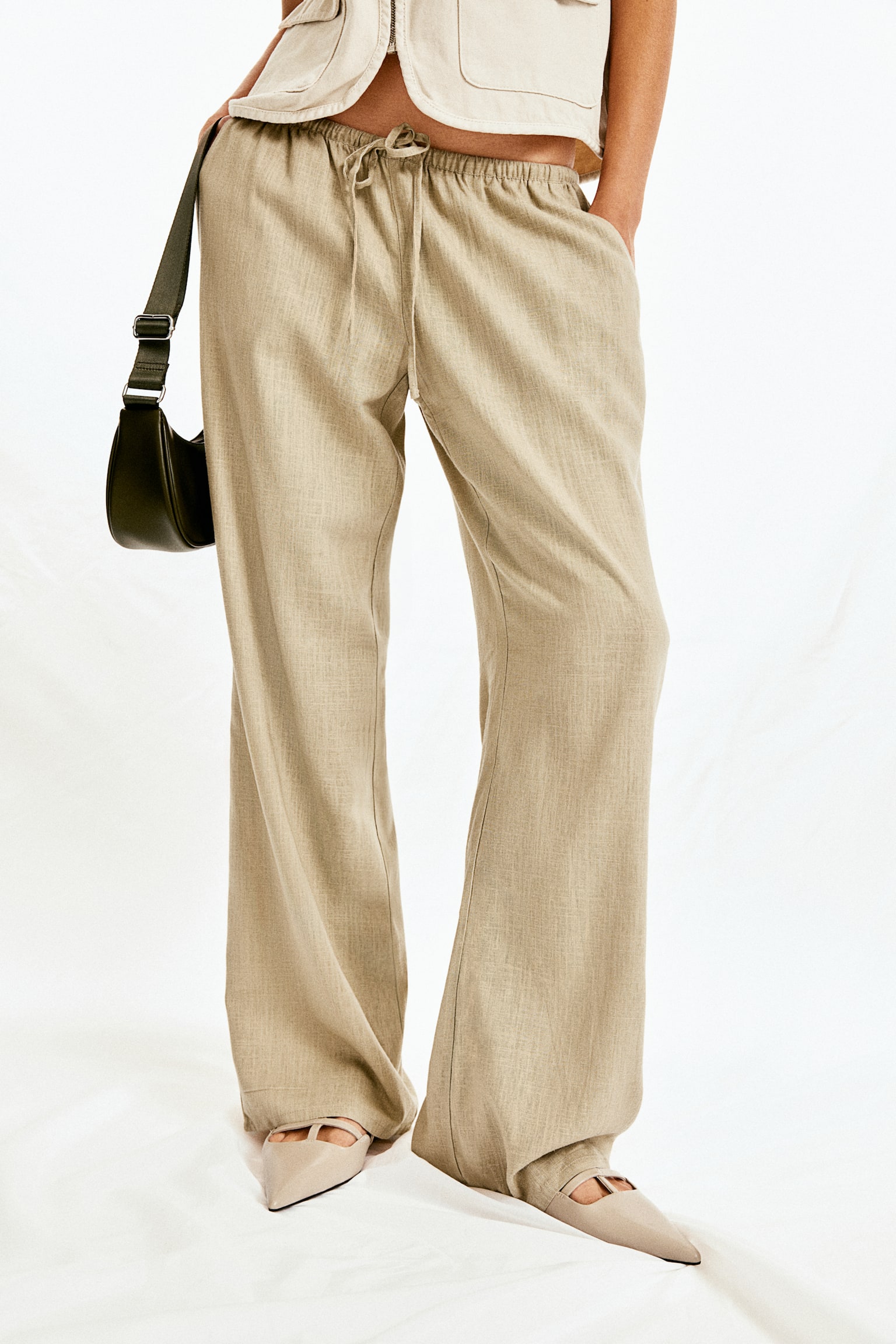 Linen Blend Pull On Pants - Beige/Light greige/White/Black/Cream/Stripe/Light grey/Light purple - 5