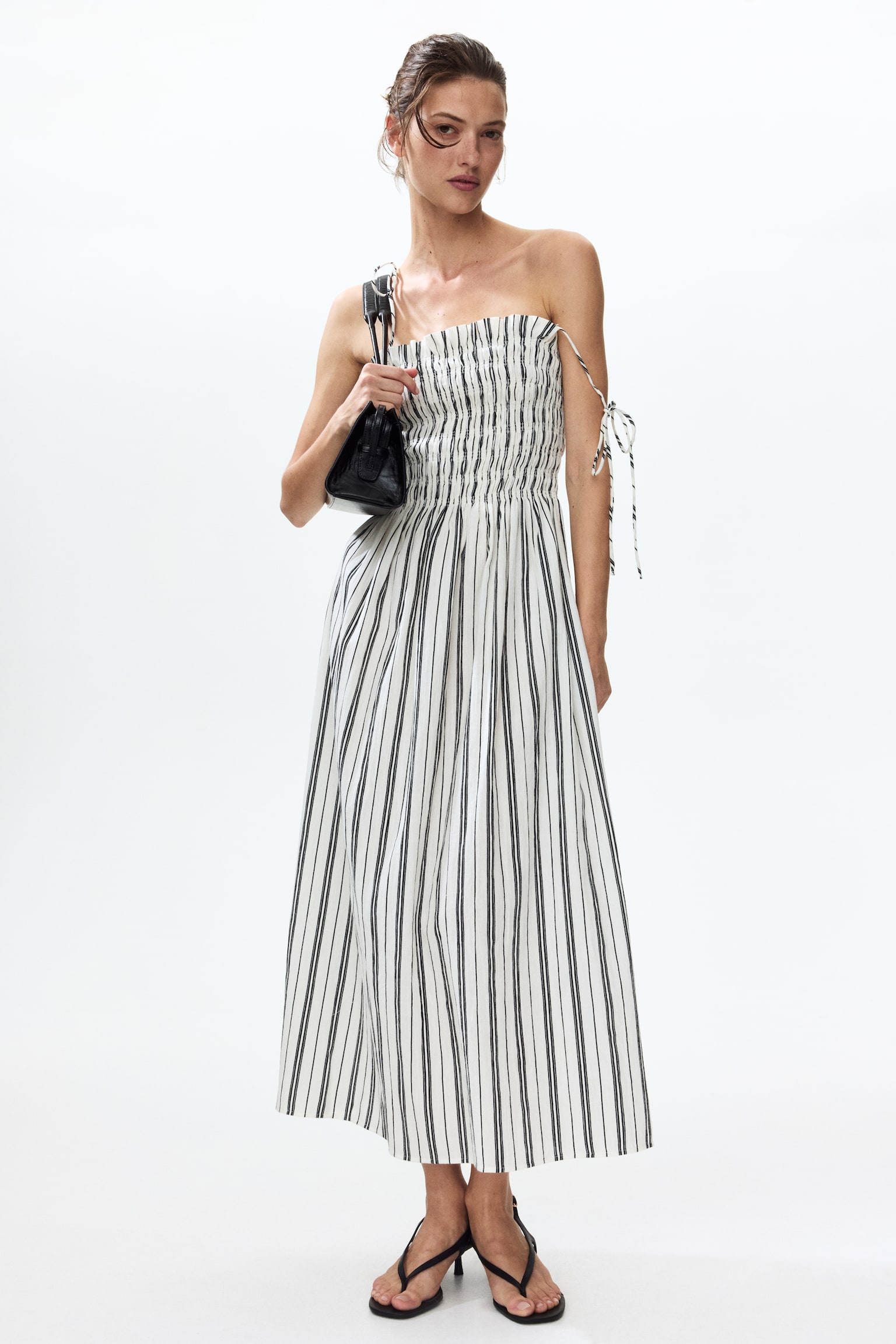 Robe avec bretelles à nouer et corsage smocké - Blanc/rayé/Beige/imprimé léopard/Rouge vif - 2
