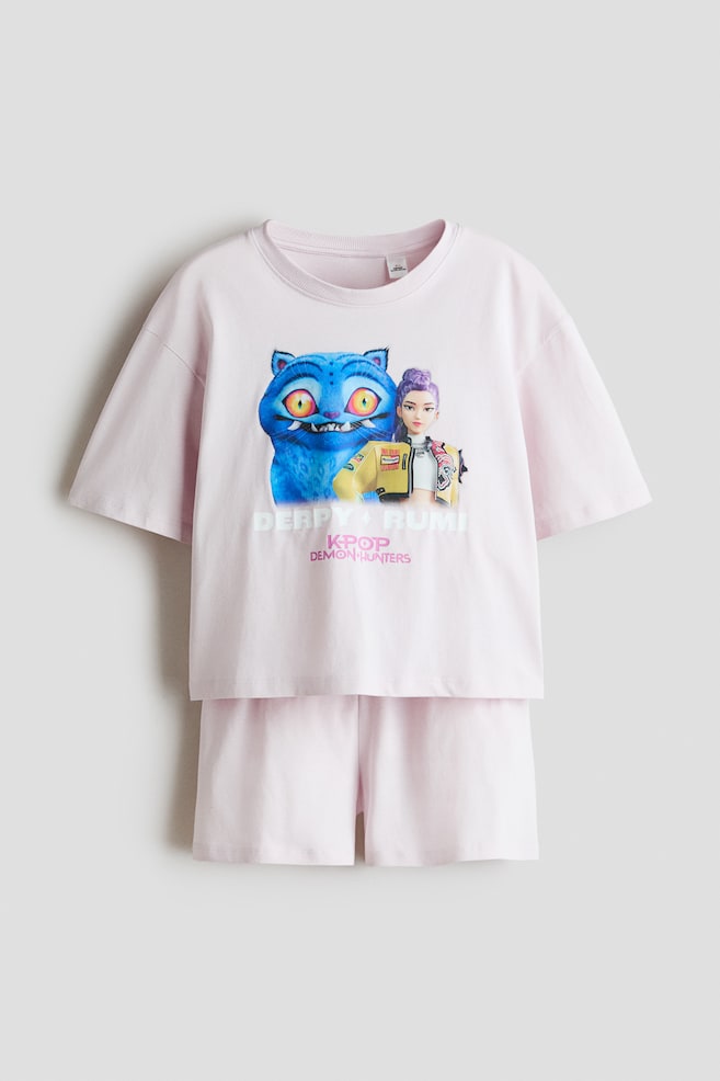 Bedruckter Baumwollpyjama - Hellrosa/KPop Demon Hunters/Hellblau/Lilo & Stitch/Dunkelgrau/CapyFun/Hellrosa/Capybara - 1