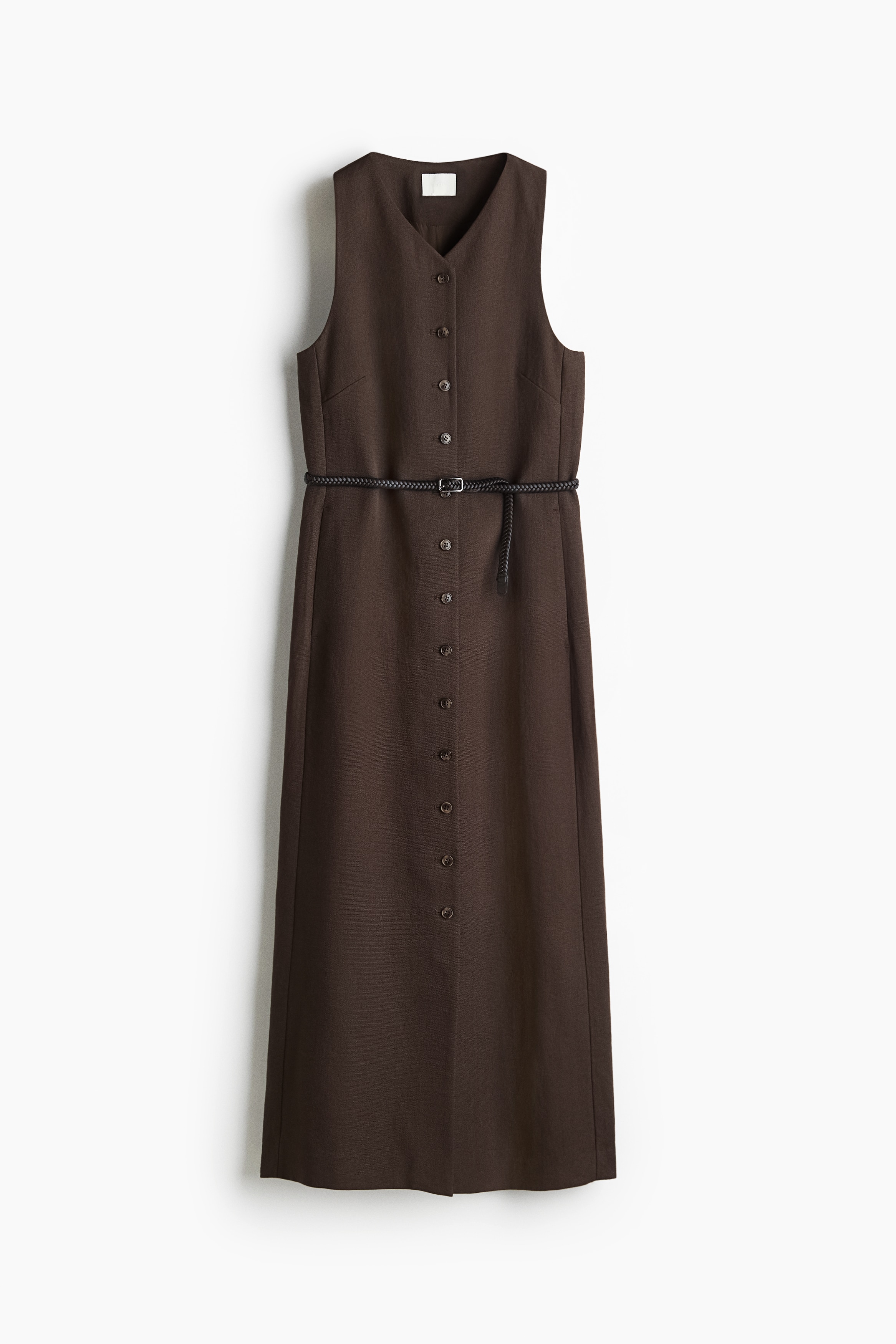 Belted Button-Front Dress - Dark brown