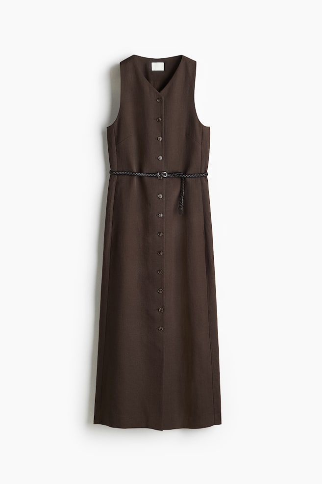 Robe boutonnée avec ceinture - Marron foncé - 1