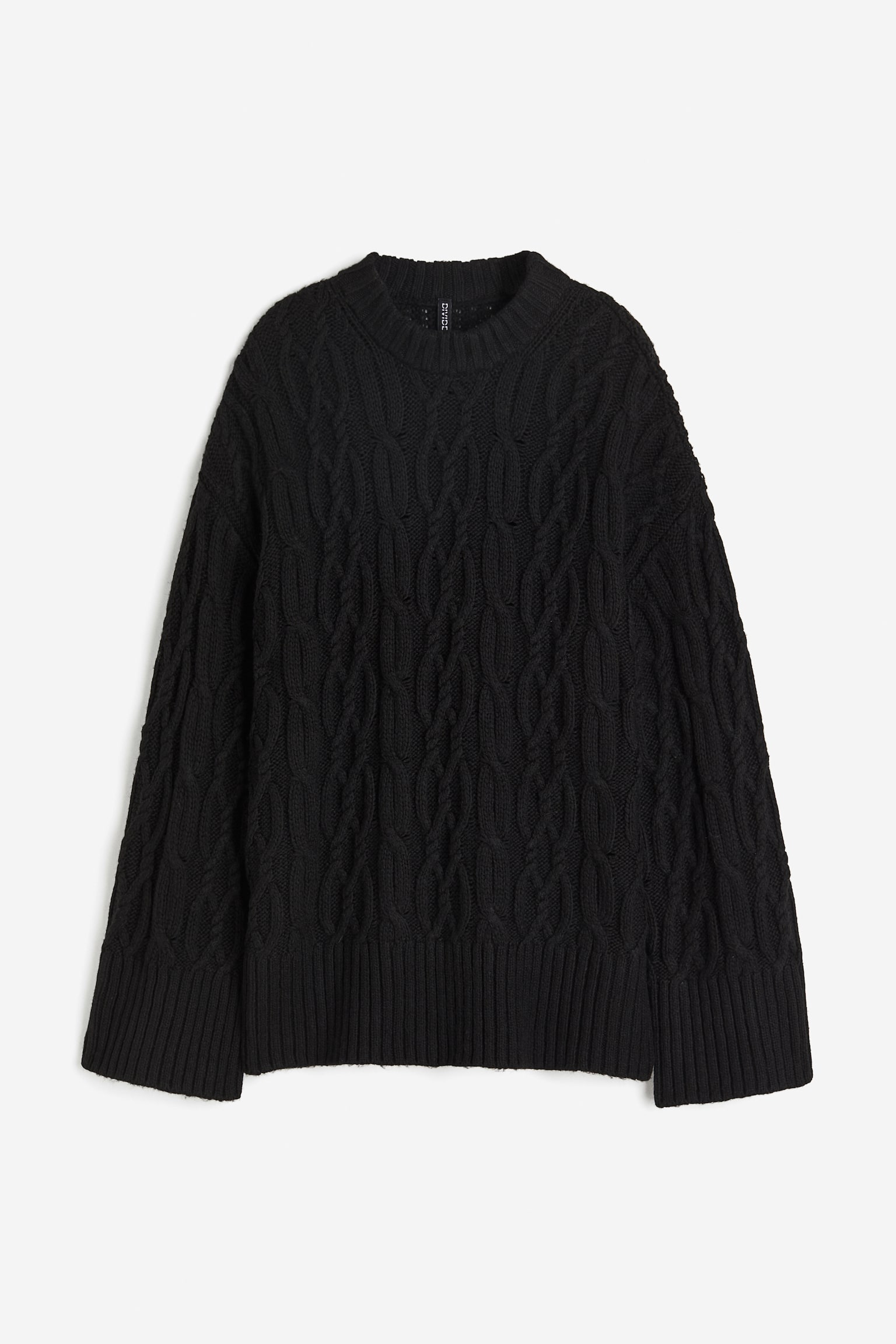 Cable Knit Sweater - Black/Light beige - 1