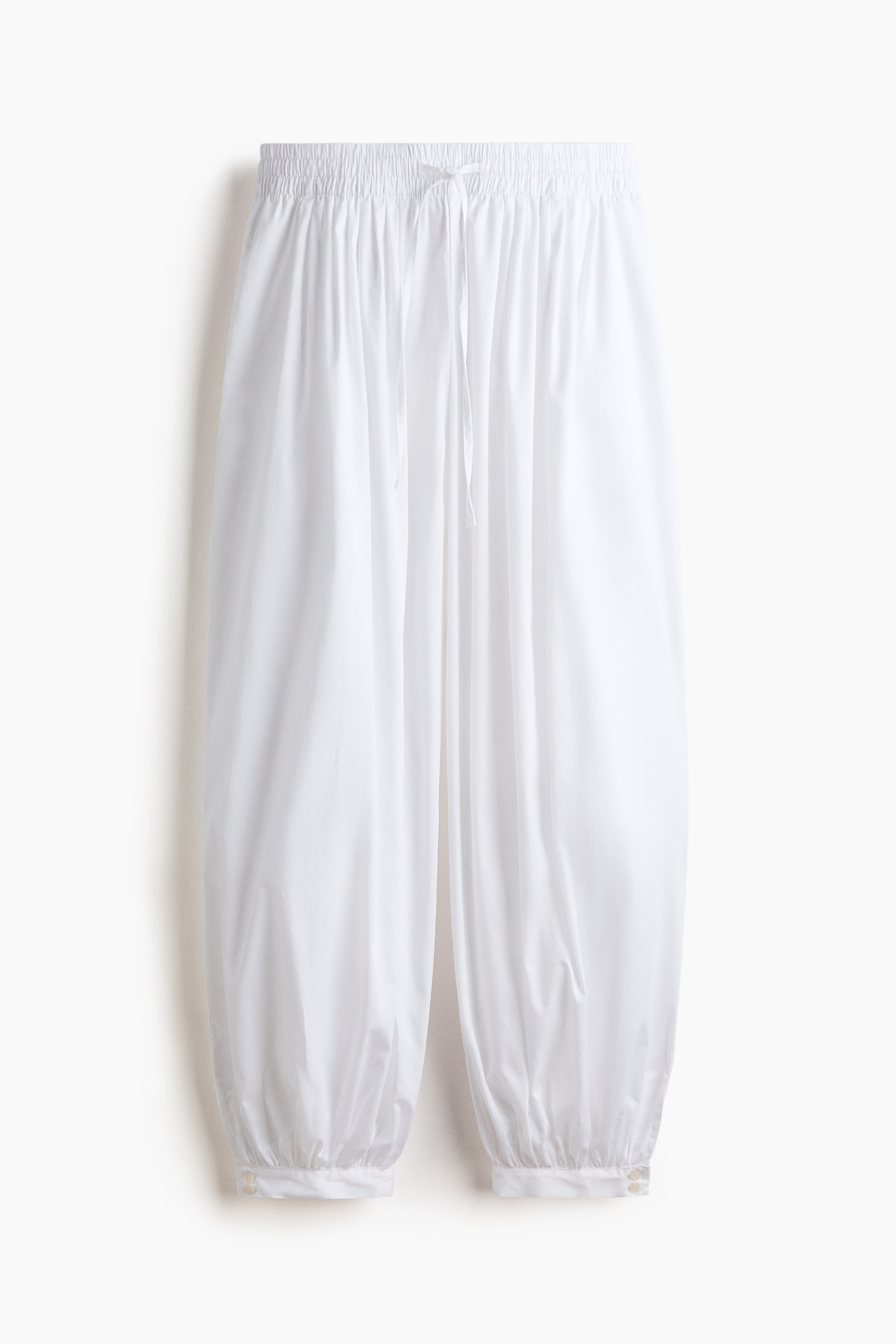 Cotton Balloon-Leg Pants - White/Light beige/striped