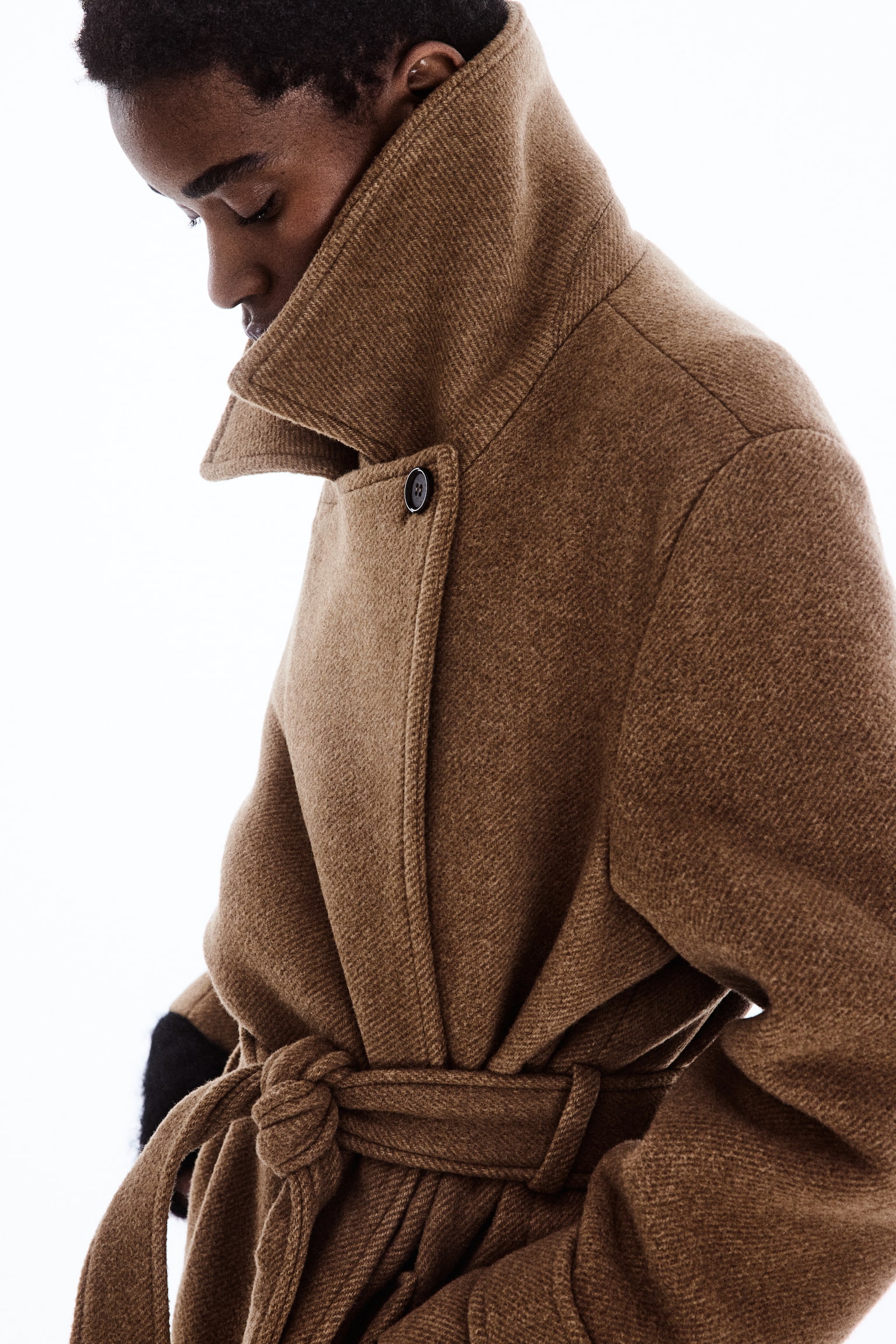 Wool-blend tie-belt coat - Brown/Light beige marl - 6