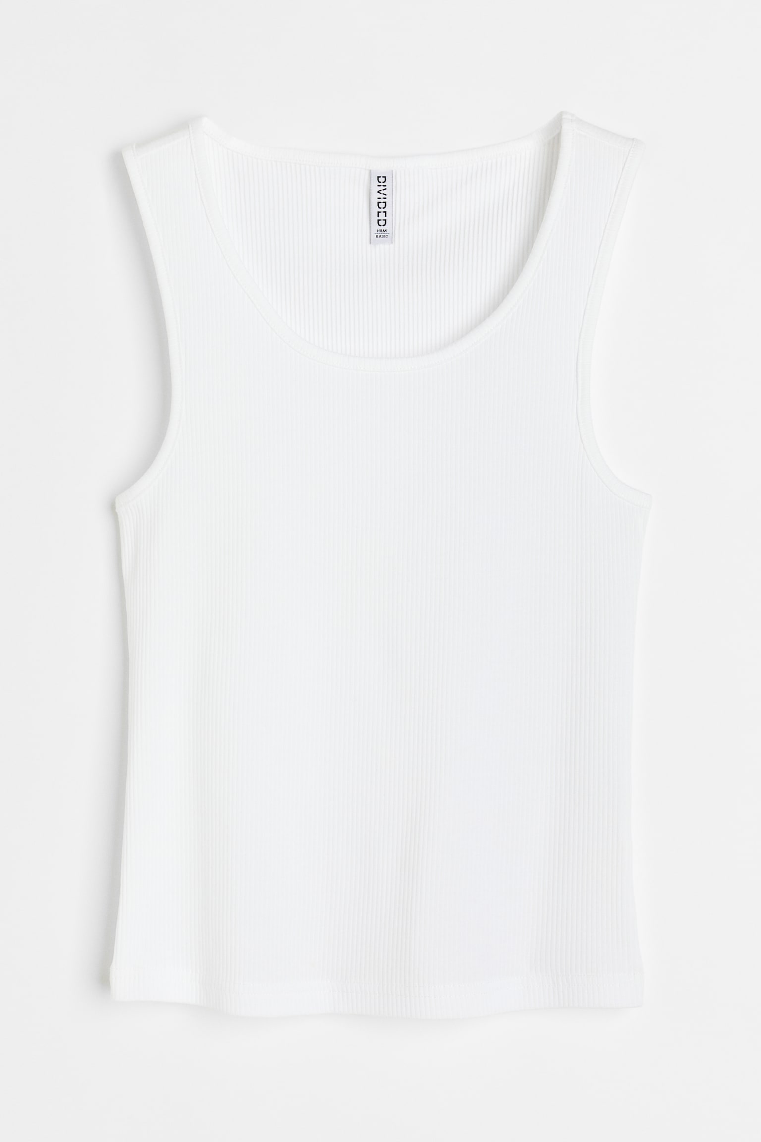 Ribbed Cotton Tank Top - Low-cut Neckline - Sleeveless - White - Ladies ...