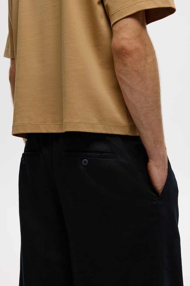 Loose-Fit Linen-Blend Pants-Black - 4