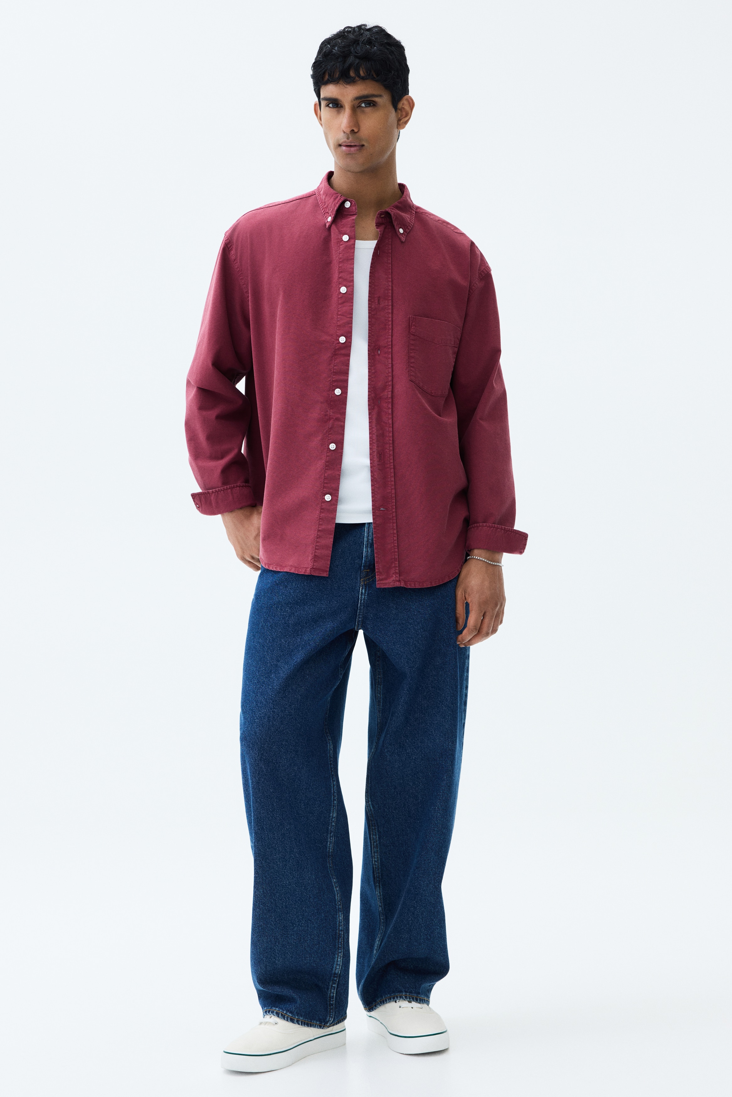 Relaxed Fit Oxford shirt - Burgundy/Dark brown/Green