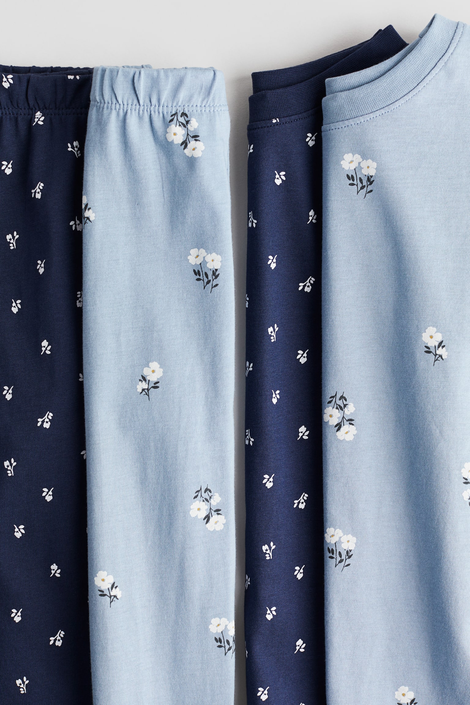 2-pack cotton jersey pyjamas - Light blue/Floral/White/Spots - 2