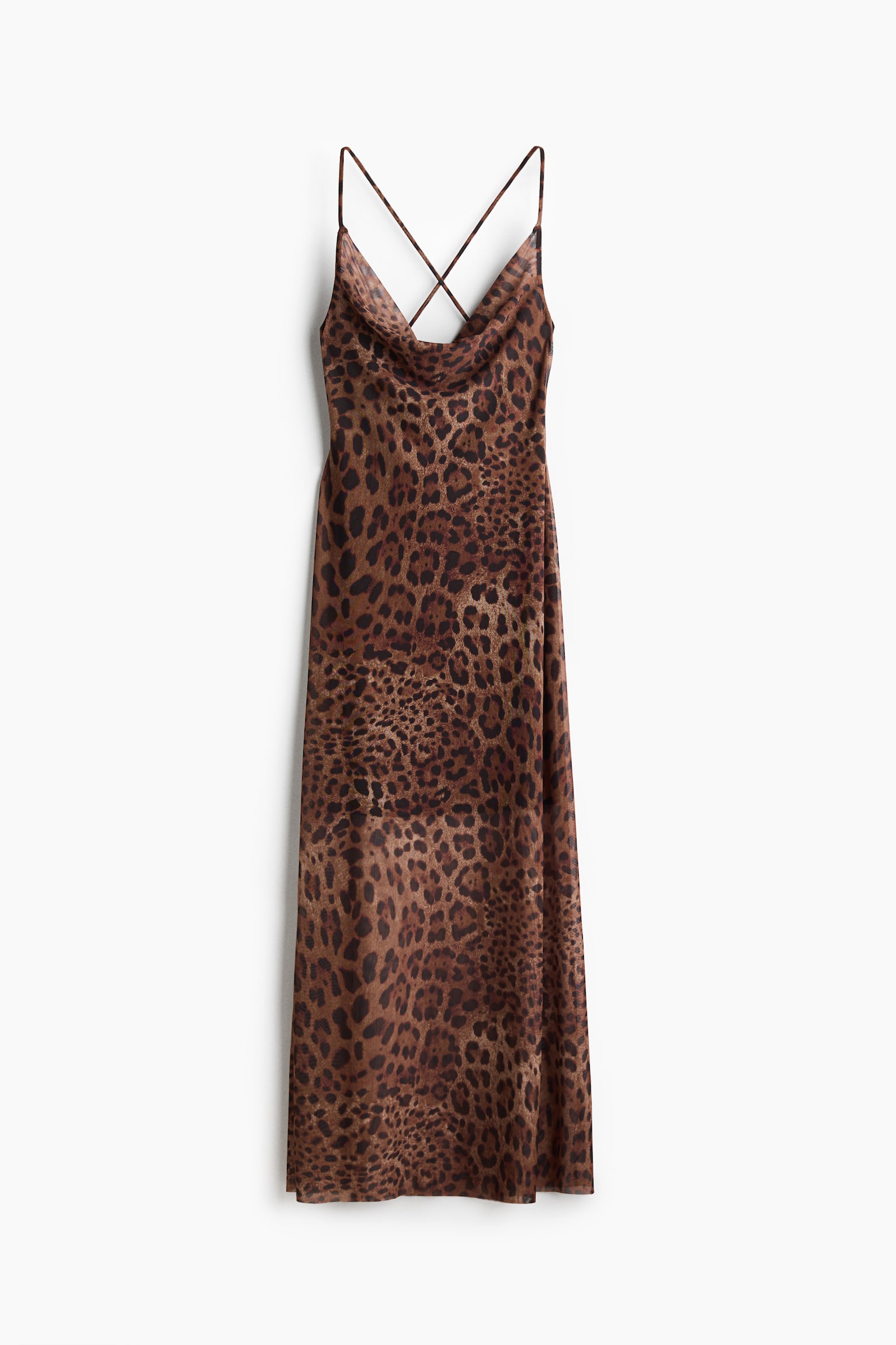 Cowl-neck slip dress - Brown/Leopard print - 1