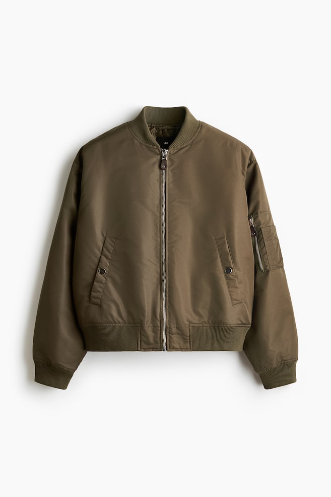 Padded nylon bomber jacket - Khaki green - 1