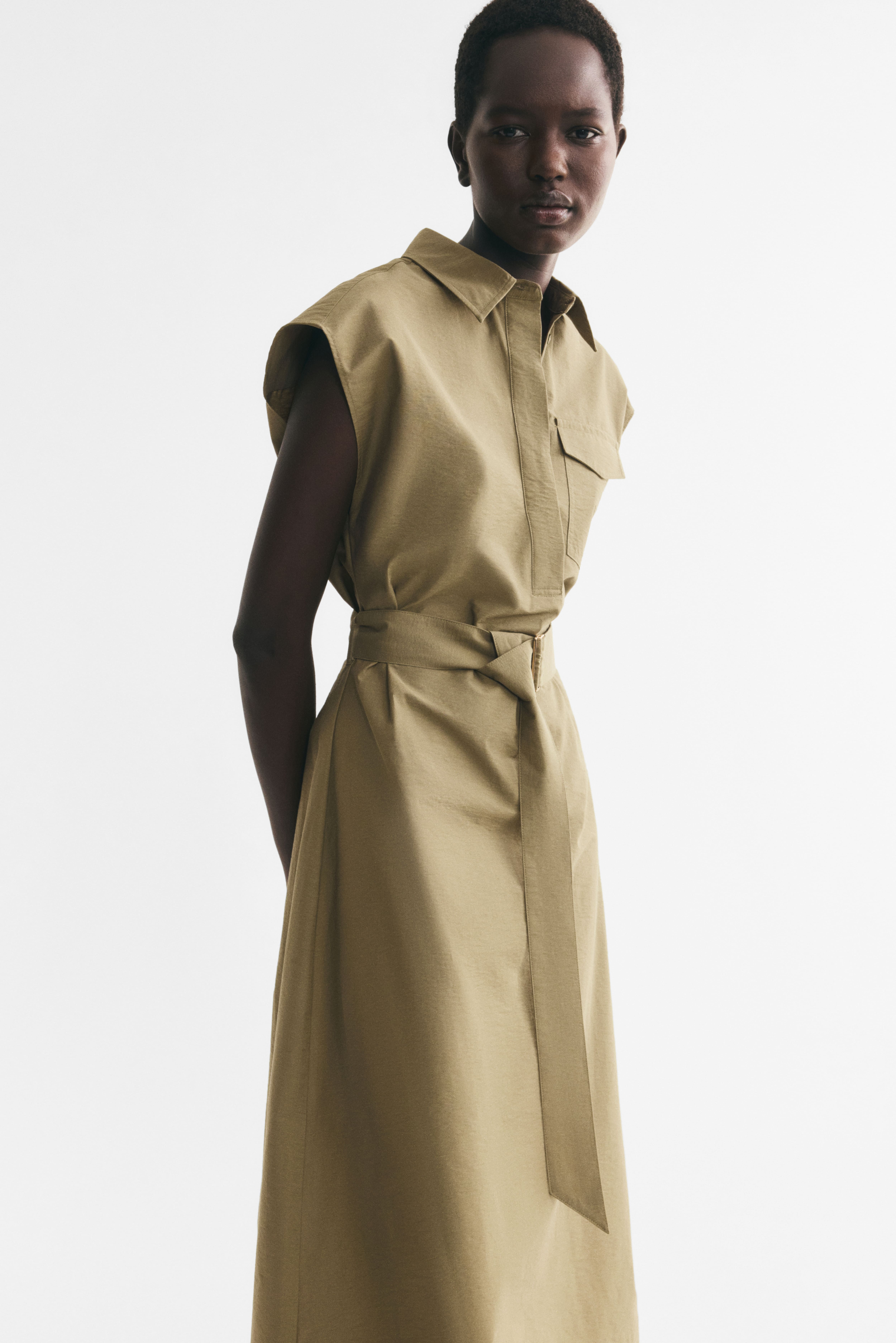 Tie-Belt Dress with Collar