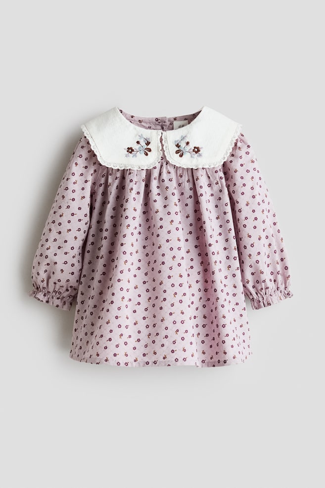 Cotton Dress with Collar - Light purple/floral - 1