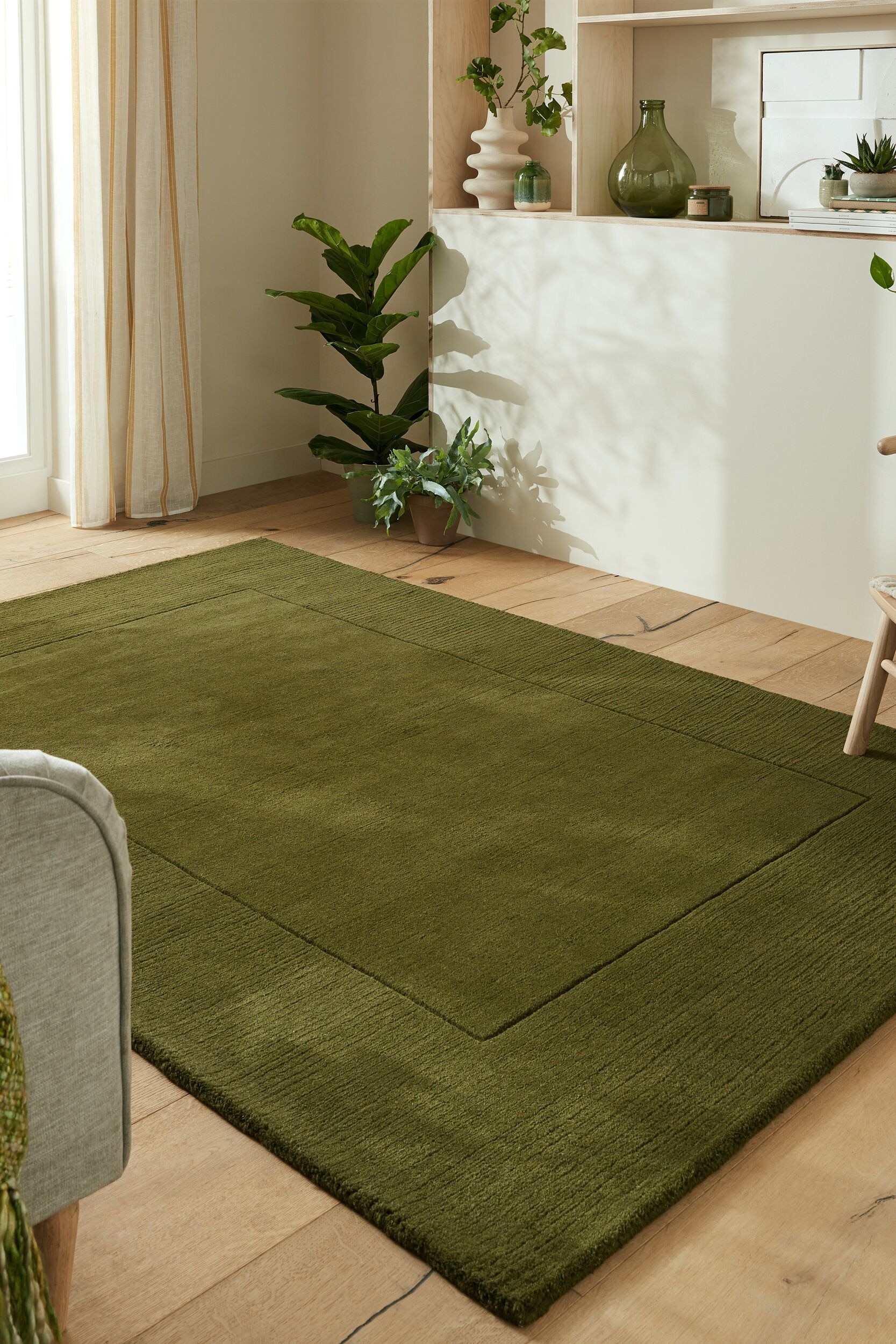 Textured Border -matto - Vihreä/Harmaa/Luonnonvärinen