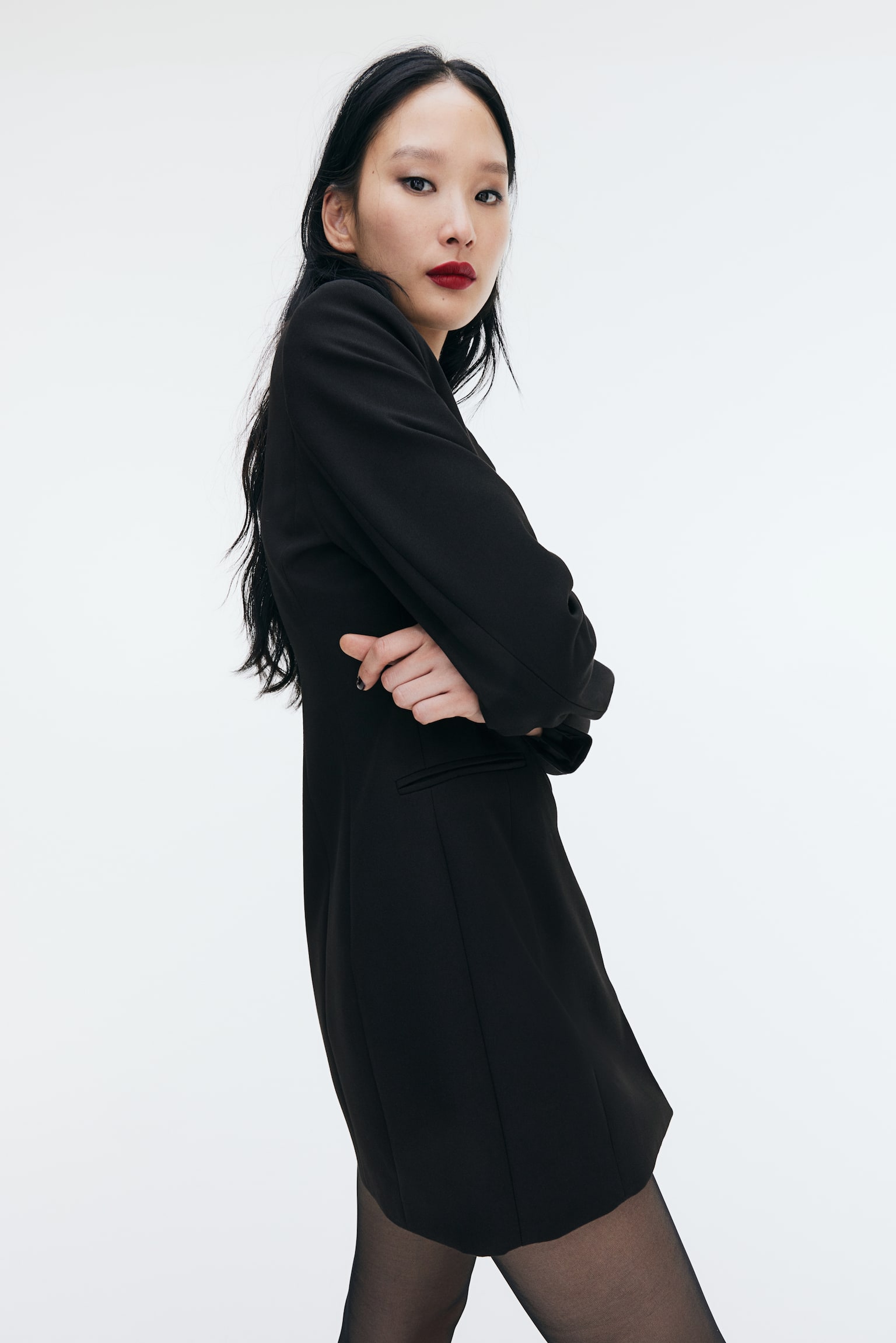 Twill blazer dress - Black - 4