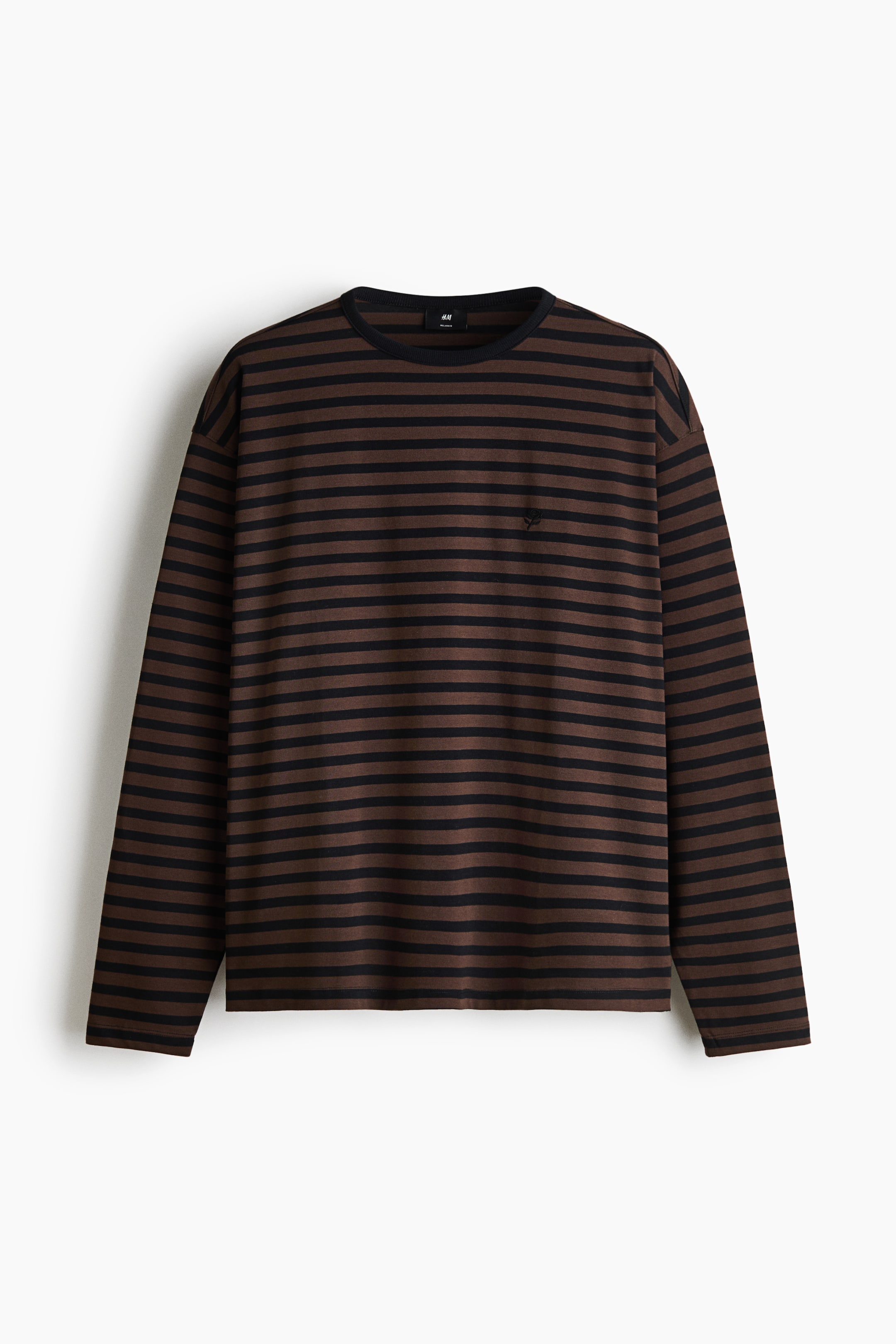 View larger image: Relaxed Fit Boxy long-sleeved T-shirt - Dark brown/Striped - Men | H&M 1