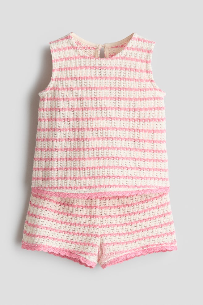 2-Piece Textured-Knit Set - Light pink/striped/White/black striped - 1