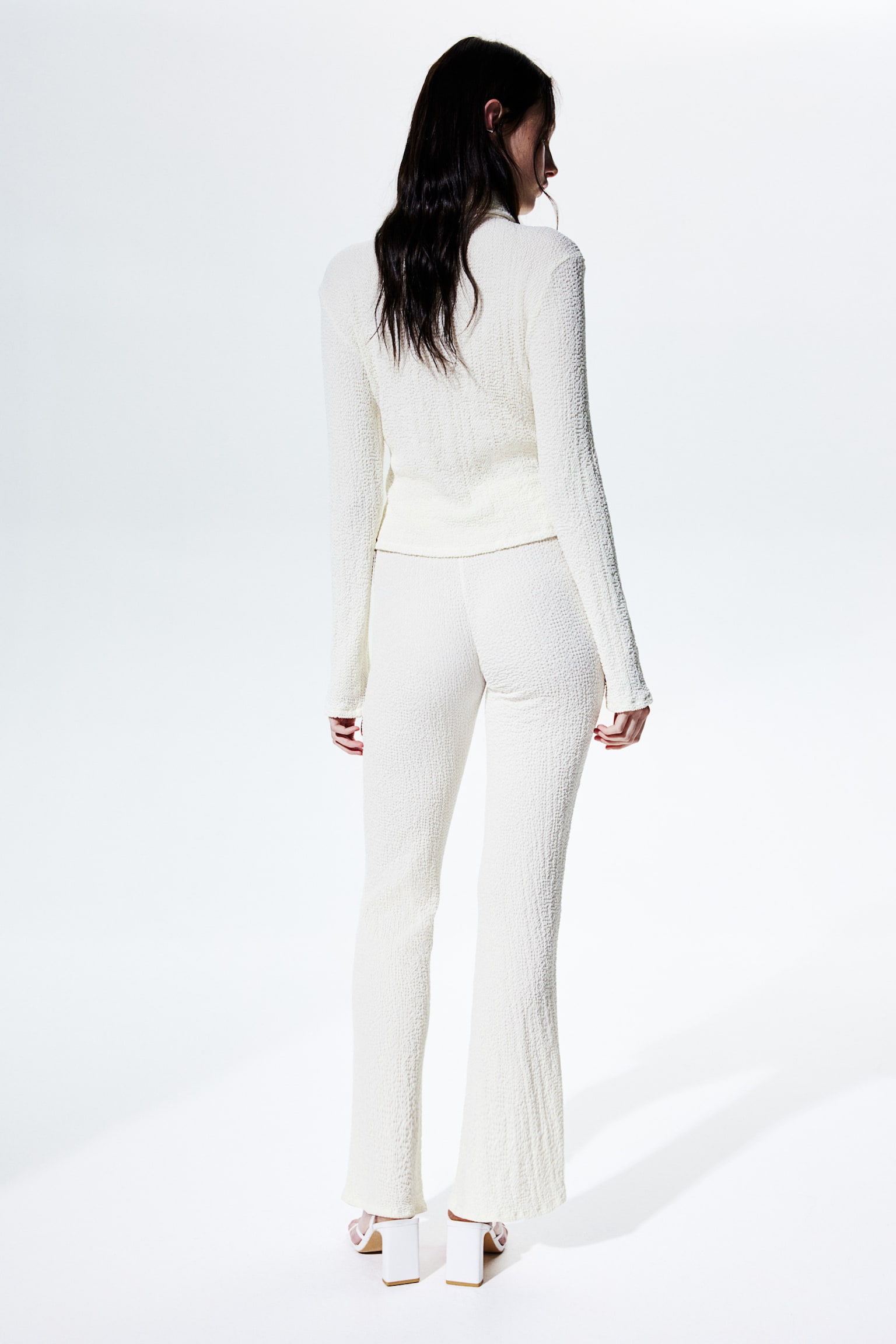 Flared textured trousers - Cream/Black - 3