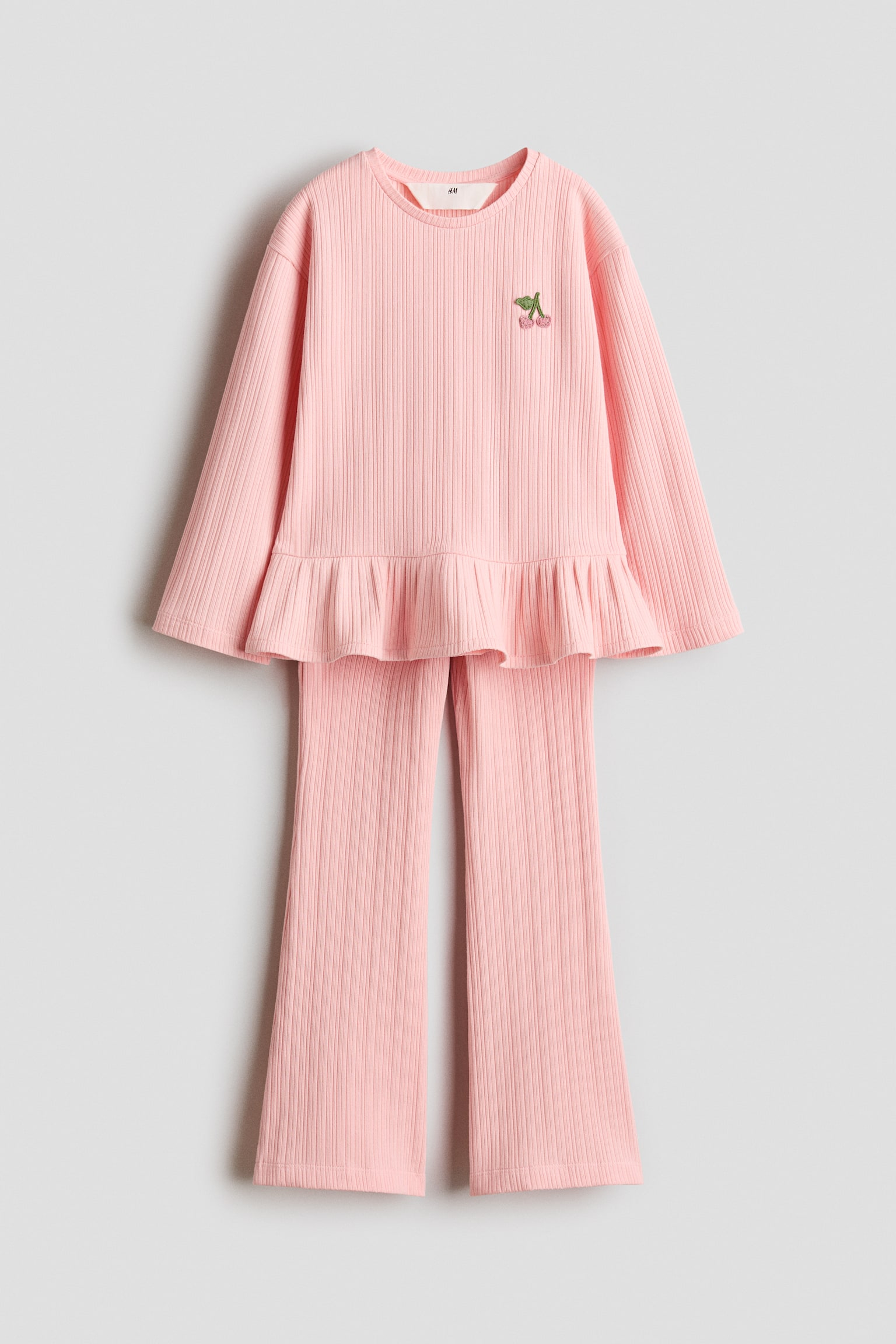 2-piece ribbed set - Ljusrosa/Körsbär