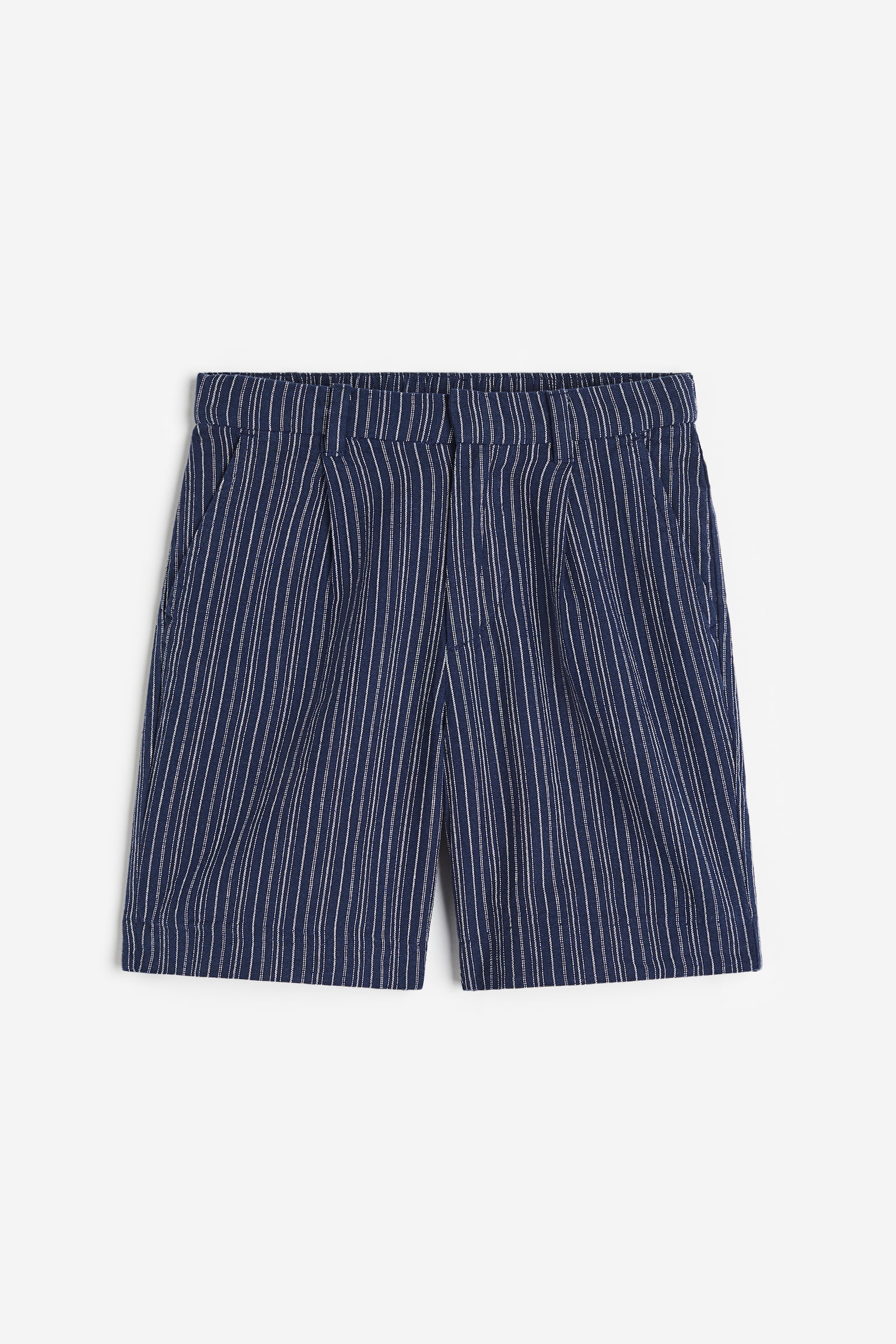 Linen-blend chino shorts - Dark navy blue/Striped - 1