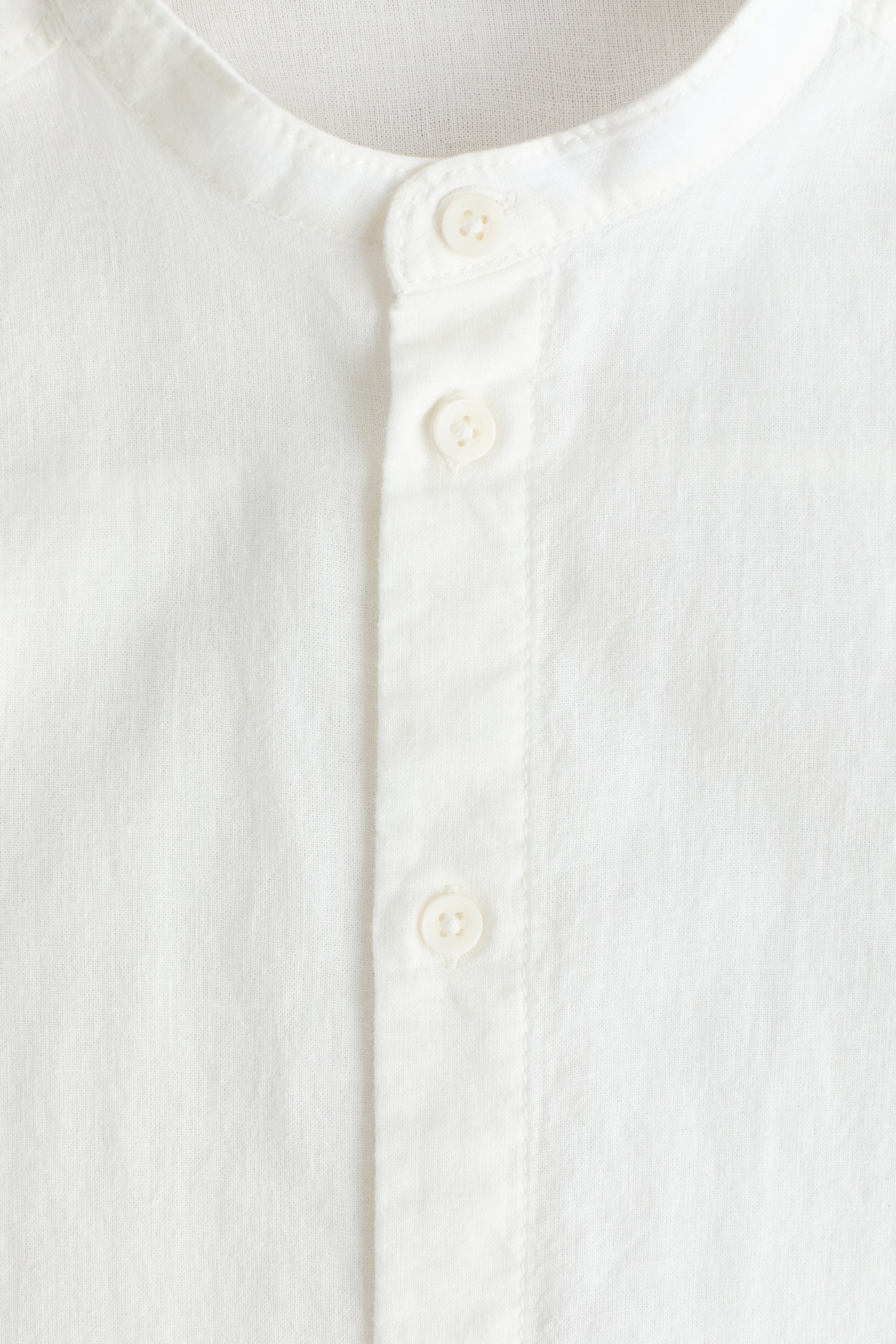 Linen-blend grandad shirt - Cream/Light blue - 2