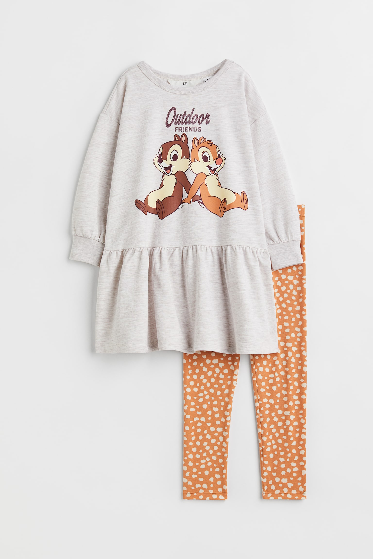 2-piece printed cotton jersey set - Grey marl/Chip 'n' Dale - 1