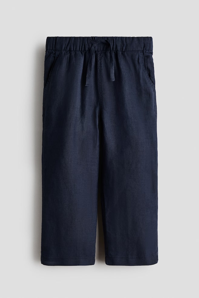 Pantaloni din in - Bleumarin/Verde-kaki deschis - 1